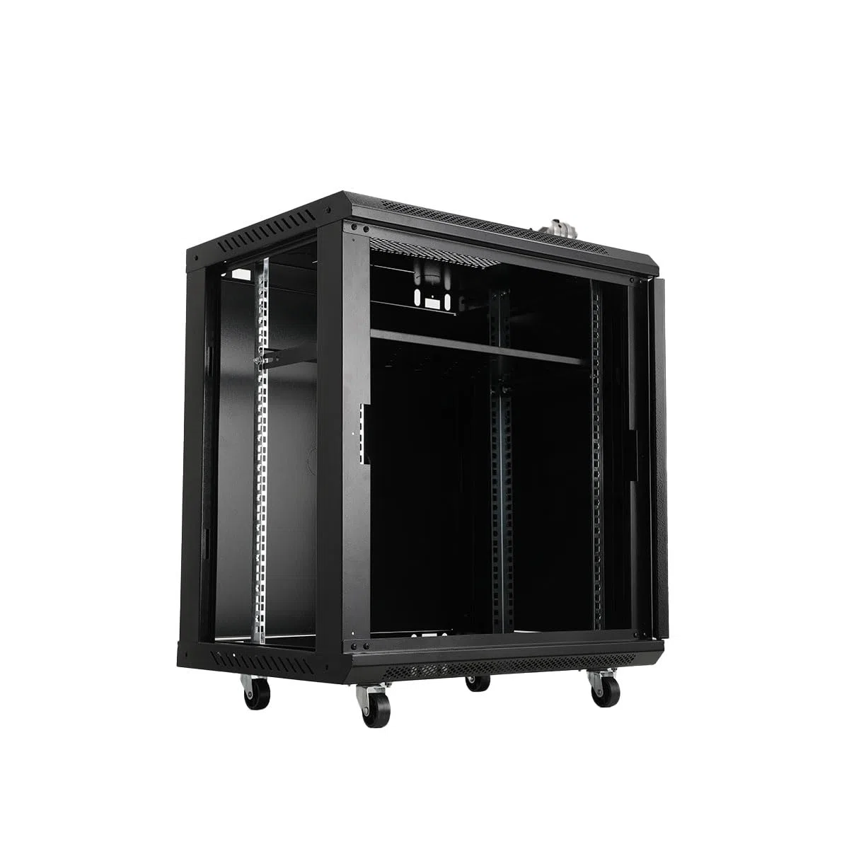 ECUTÉE 12H Armoire murale réseau 19" - Rack polyvalent - Boîtier avec 4 roues amovibles - Charge maximale: 60 kg - Porte avant perforée (600 x 450 x 650 mm)