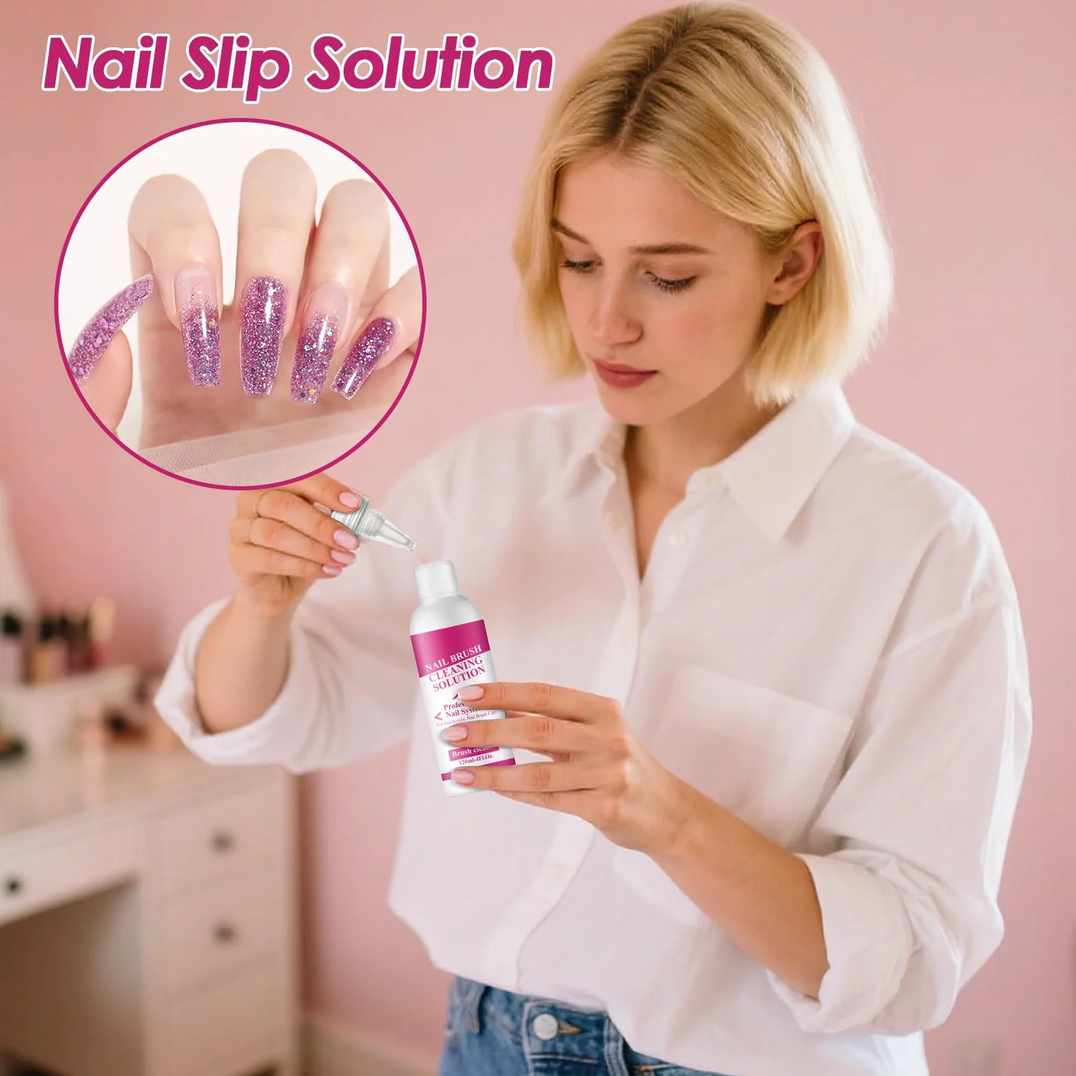 Slip Solution Nail Brush Cleaner Gel Remover Liquid 120ml Manicure Aid Salon-Grade Formula