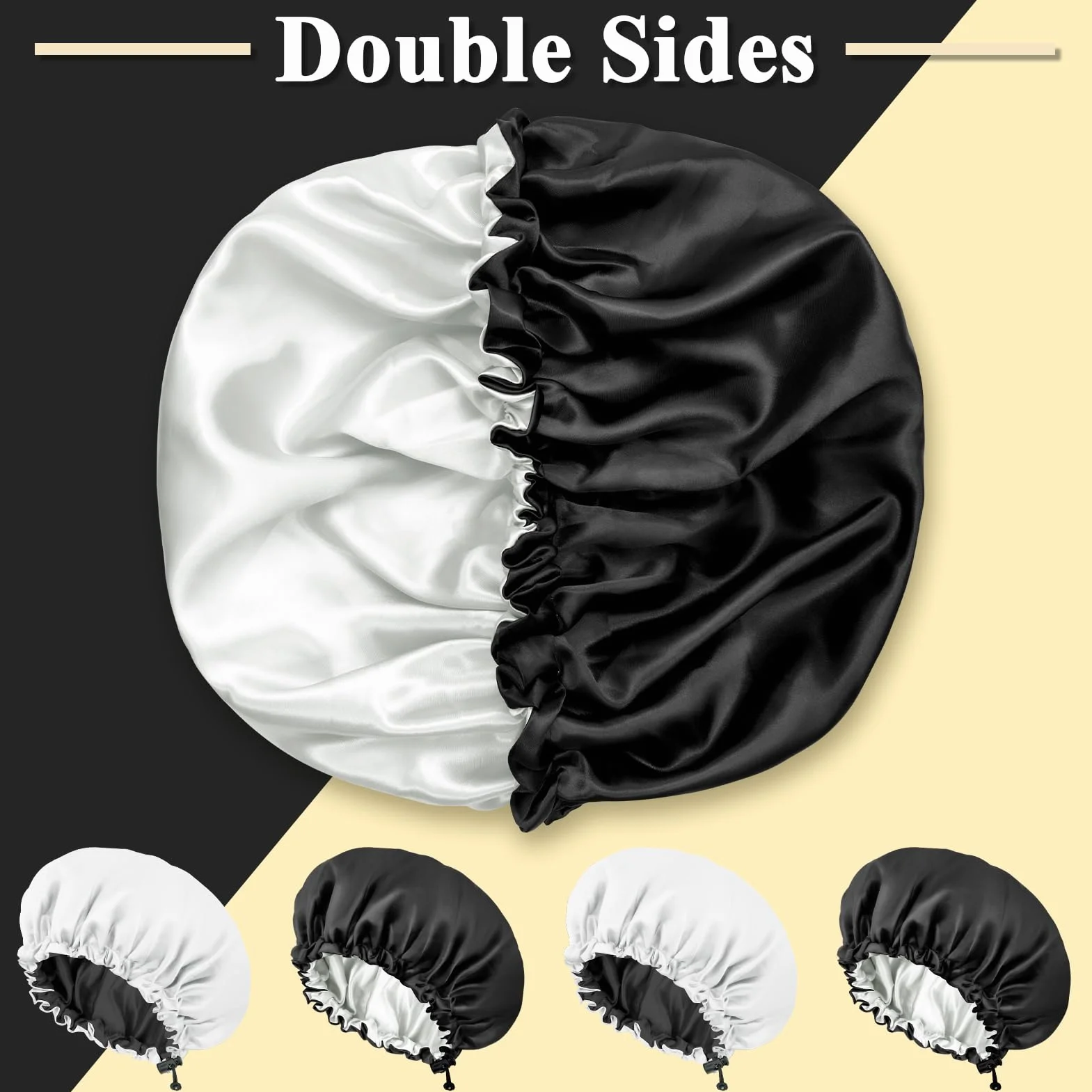 Lot de 2 bonnets de nuit en satin double couche pour cheveux bouclés