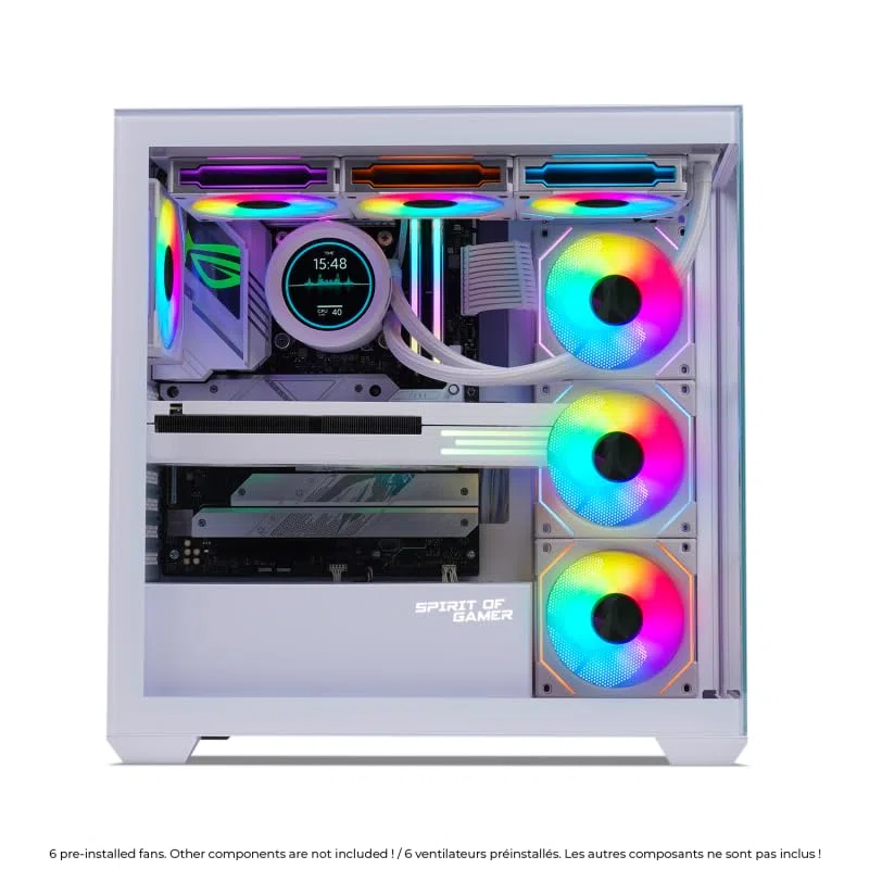 Spirit Of Gamer - Spark Artic, Boitier PC Gamer Aquarium RGB, Compatible ATX/mATX/mITX, 6 Ventilateurs 120 mm ARGB Inclus, Moyen Tour Gaming Vide avec Face Lateral et Avant en Verre Trempé 4MM