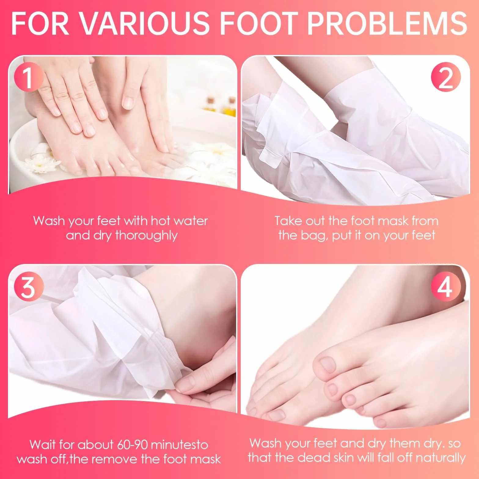 Masque Pied Exfoliant 2 Paires, Chaussette Exfoliante Pieds Secs, Hydratation Profonde