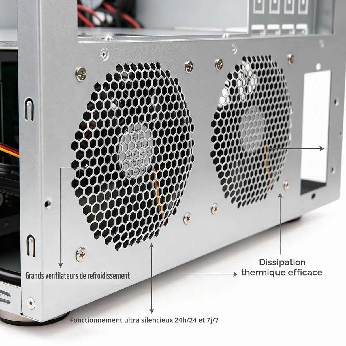 K7 Boîtier NAS 8 baies compatible avec les boîtiers d'ordinateur, carte mère Micro-ATX Mini-ITX, 3 ventilateurs, plateau de 8 x 2,5/3,5", serveur de stockage réseau pour la maison (sans disque