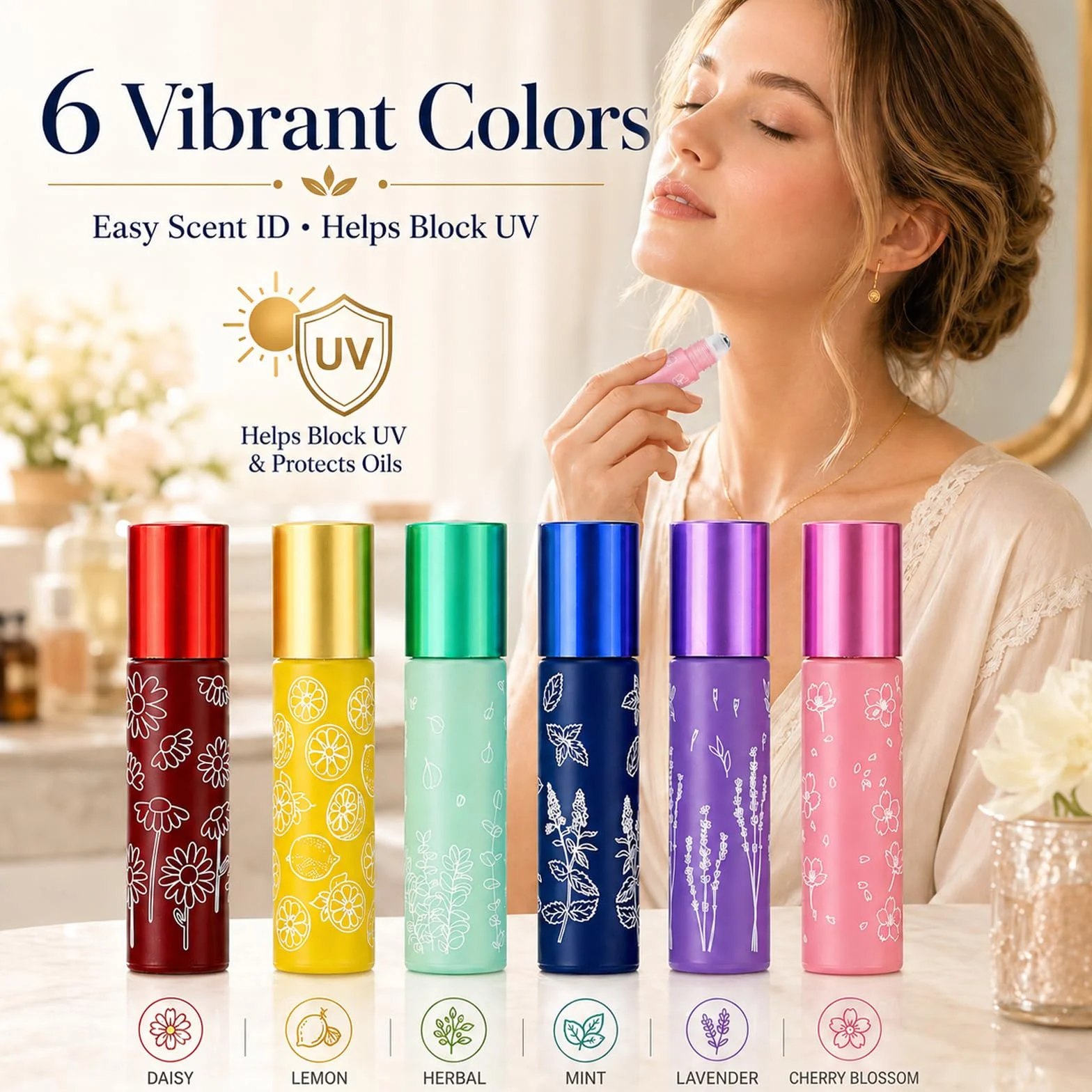 Flacons Roll On Vide 10mm en Verre Coloré Anti-UV Rechargeable pour Huiles Essentielles et Massage