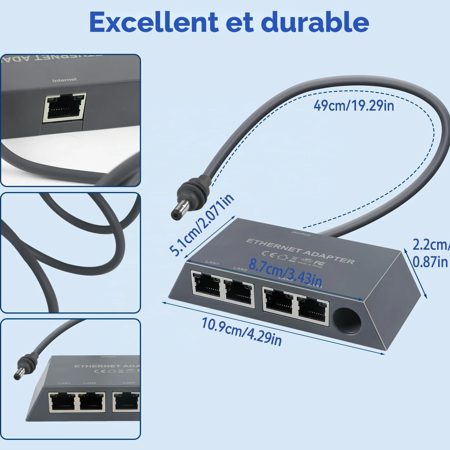 Adaptateur Ethernet 4 ports Starlink Gen 3/Mini, adaptateur RJ45 réseau externe, multi-ports 1 à 4 appareils, jusqu'à 1 Gbps