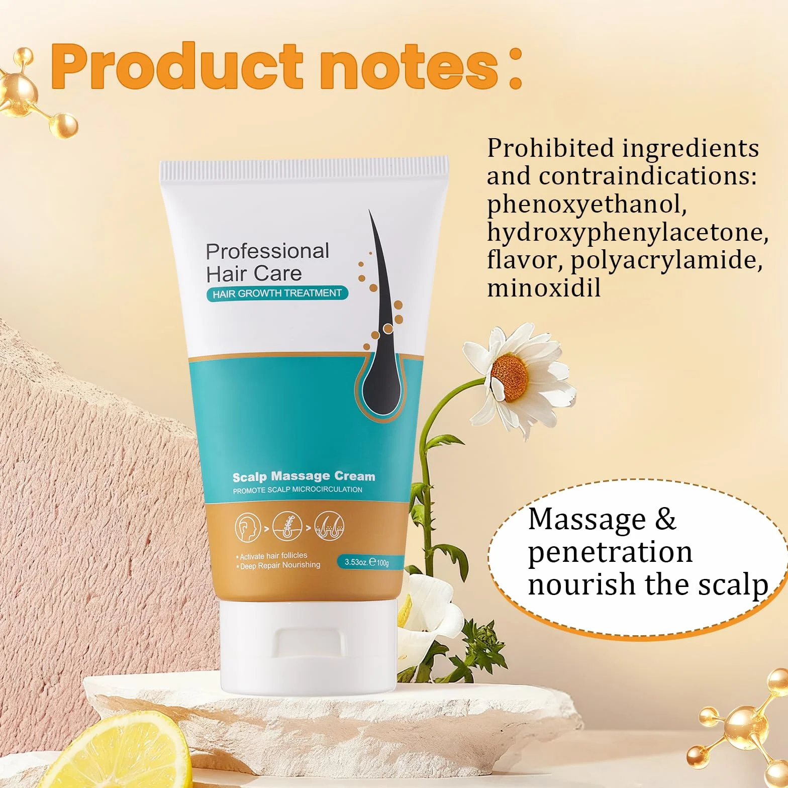Crème de Réparation pour Alopécie 100g, Soin Cuir Chevelu, Cheveux Épais