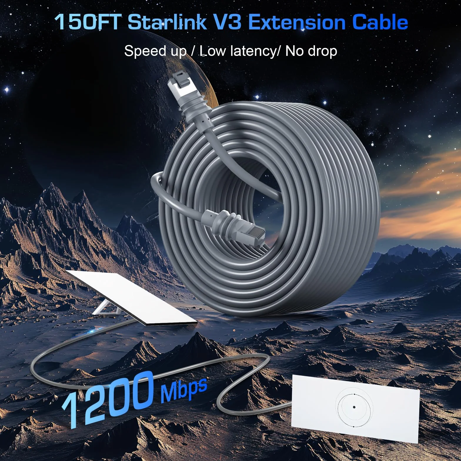 Câble Starlink Gen3 V3 40 m étanche gris pour kit standard Starlink