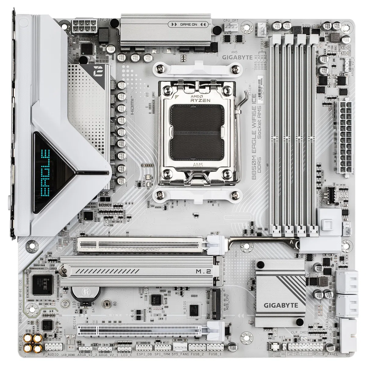GIGABYTE B850M Eagle WIFI6E Ice Carte Mère – Processeurs AMD Ryzen série 9000, VRM numérique 8+2+2 Phases, Jusqu’à 8200 MHz DDR5 (OC), 1 x M.2 PCIe 5.0 + 1 x PCIe 4.0, Wi-FI 6E, LAN 2.5 GbEa