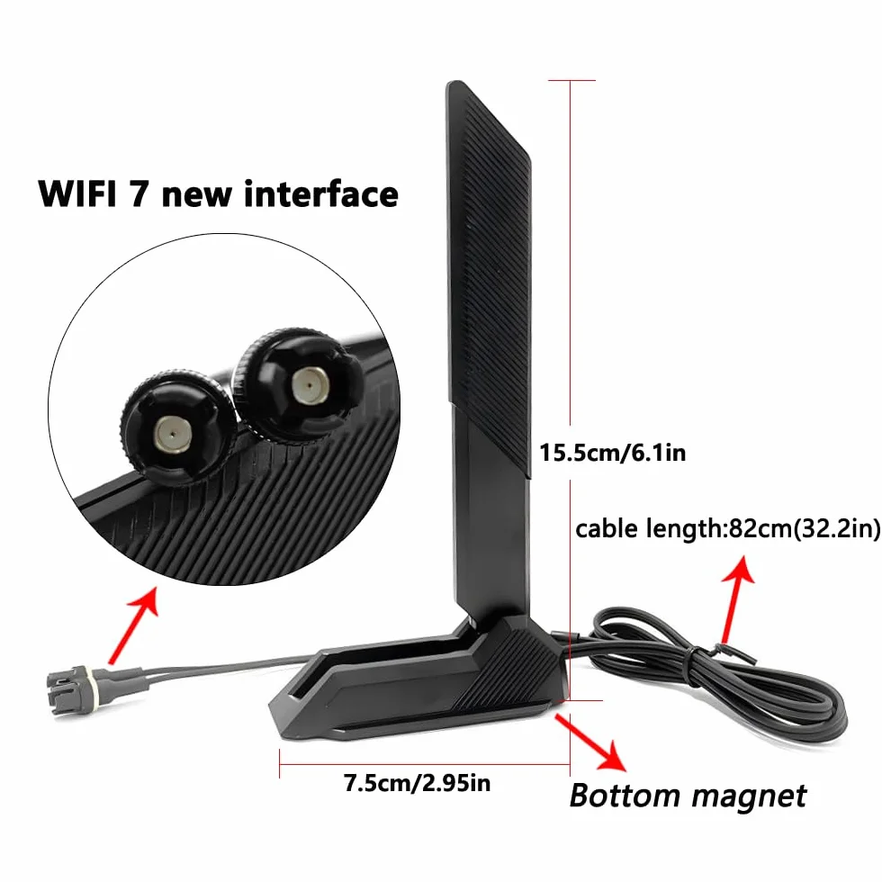 Antenne WiFi 7 pour Gigabyte X870 X870E Z890 Z890I Z890M B550M B850 | B650E B850I B850M B860 B860M W790 TRX50 AI TOPe Carte mère WiFi 7 tri bandes 12 dBi Bluetooth 5.4, base magnétique