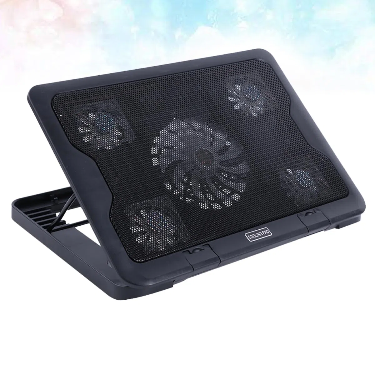 NUOBESTY Refroidisseur pour Ordinateur Portable et Optimiser la Dissipation Thermique Support en Métal Multi-Angle Ajustable 5 Ventilateurs USB Puissant pour Créer Une Ambiance Estivale