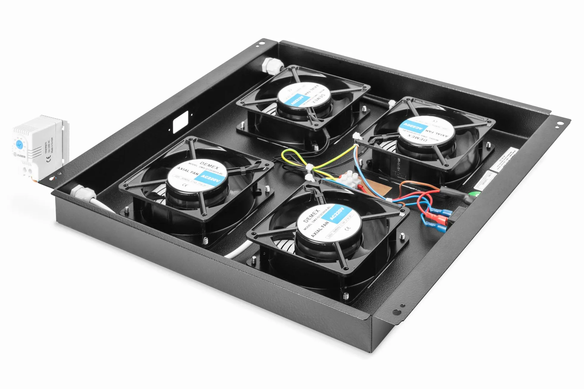 DIGITUS Ventilateur de toit pour armoire réseau 19 pouces – 4 ventilateurs | Thermostat – Débit d'air 9,3 m³ par minute – Pour les séries Unique, Unique Light et Server-N – Noir