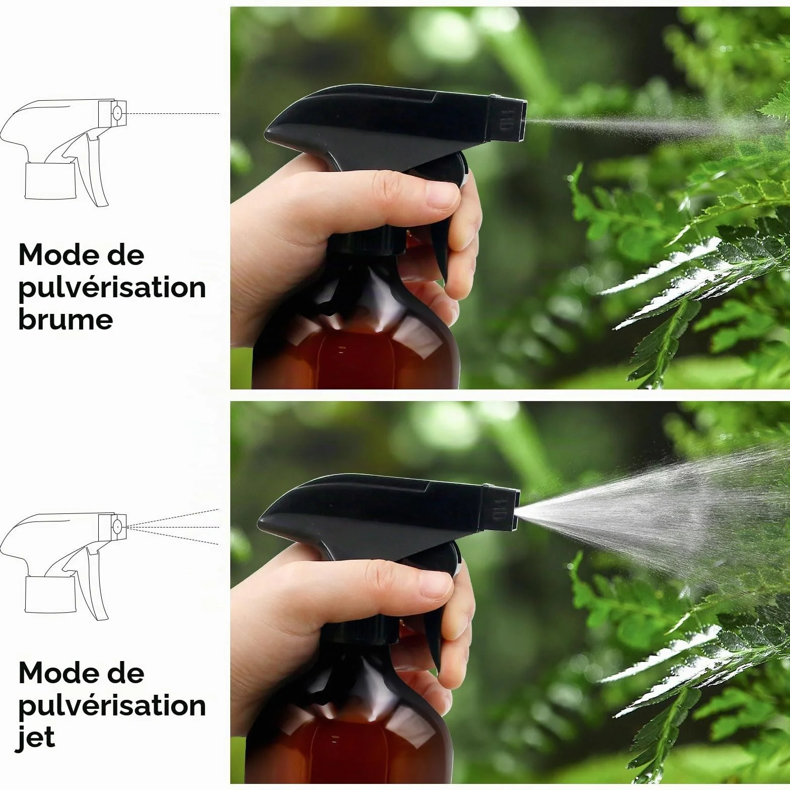 Flacons pulvérisateurs 500 ml pour plantes, nébuliseur avec embouts réglables, marron