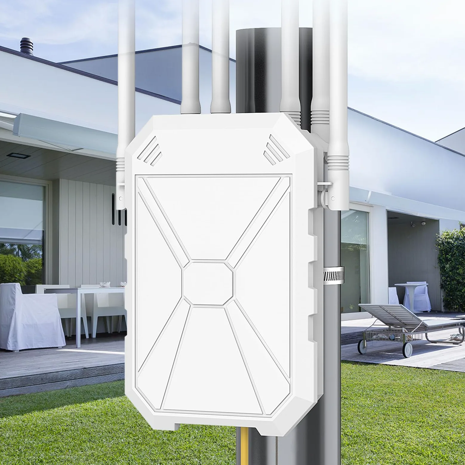 AX3000 Repeteur WiFi Exterieur Puissant avec 6 Antennes, Passif PoE, Convient pour La Cour