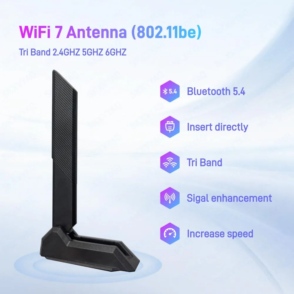 Antenne WiFi 7 6e pour PC de bureau Antenne réseau sans fil Tri-bande 6 GHz 5 GHz 2,4 GHz avec nouvelle interface câble d'extension Wi-Fi 7 Base magnétique à gain élevé Antenne pour carte mère MSI PRO