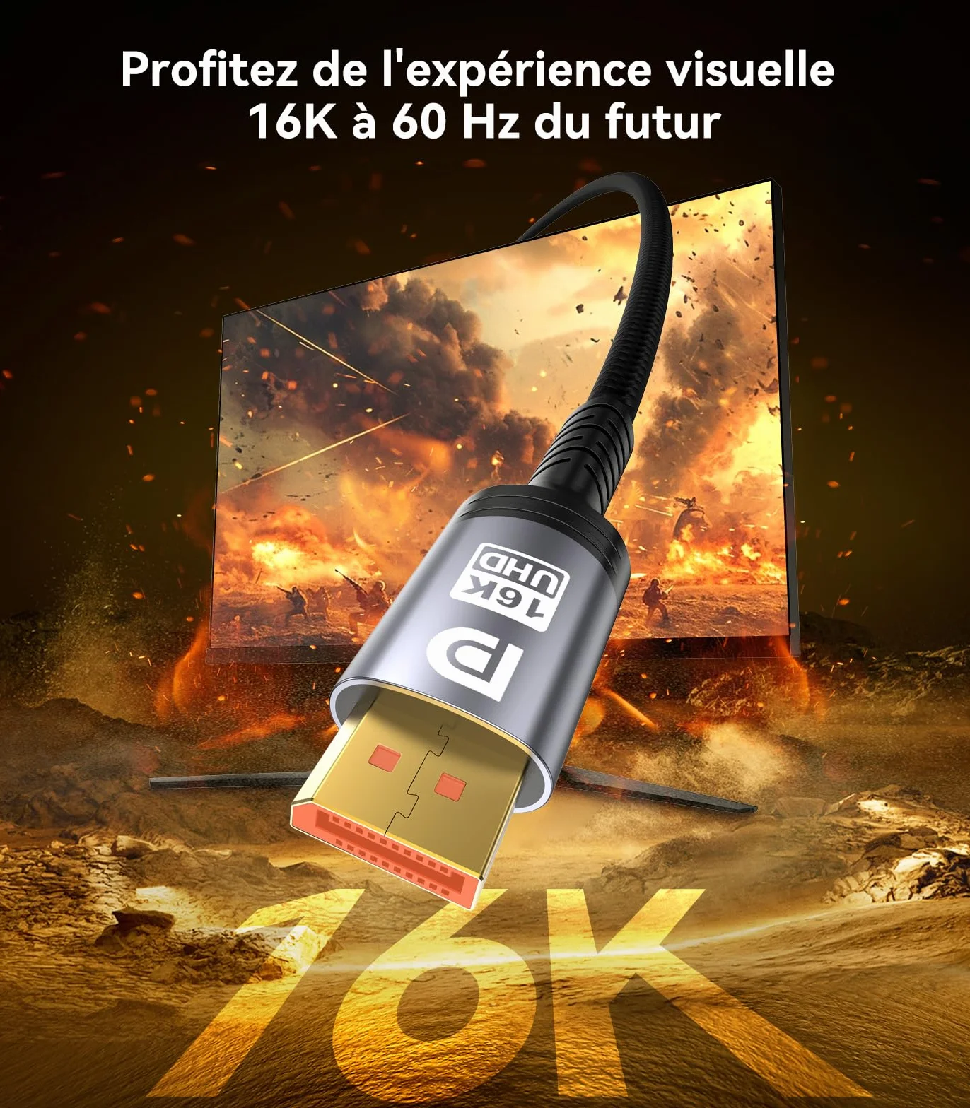 Sniokco DisplayPort 2.1 Cable 80Gbps 1.5M VESA Certified 16K@60Hz 8K@240Hz 4K@540Hz