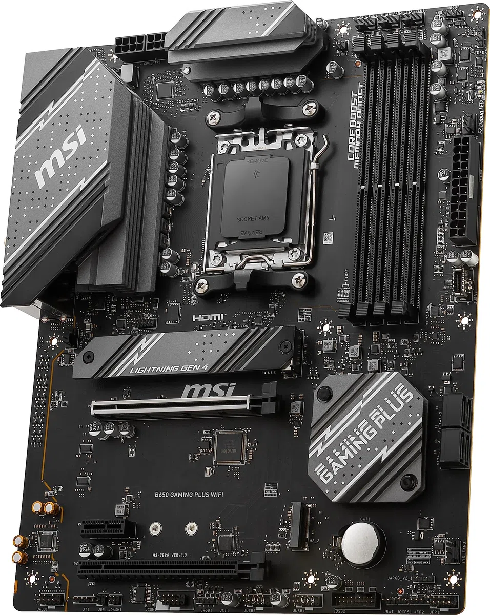 MSI B650 Gaming Plus Carte mère de Jeu WiFi AMD AM5, ATX, DDR5, PCIe 4.0, M.2, SATA 6 Go/s, USB 3.2 Gen 2, HDMI/DP, Wi-FI 6E, Bluetooth 5.3, AMD Ryzen 7000 Series Processeurs de Bureau