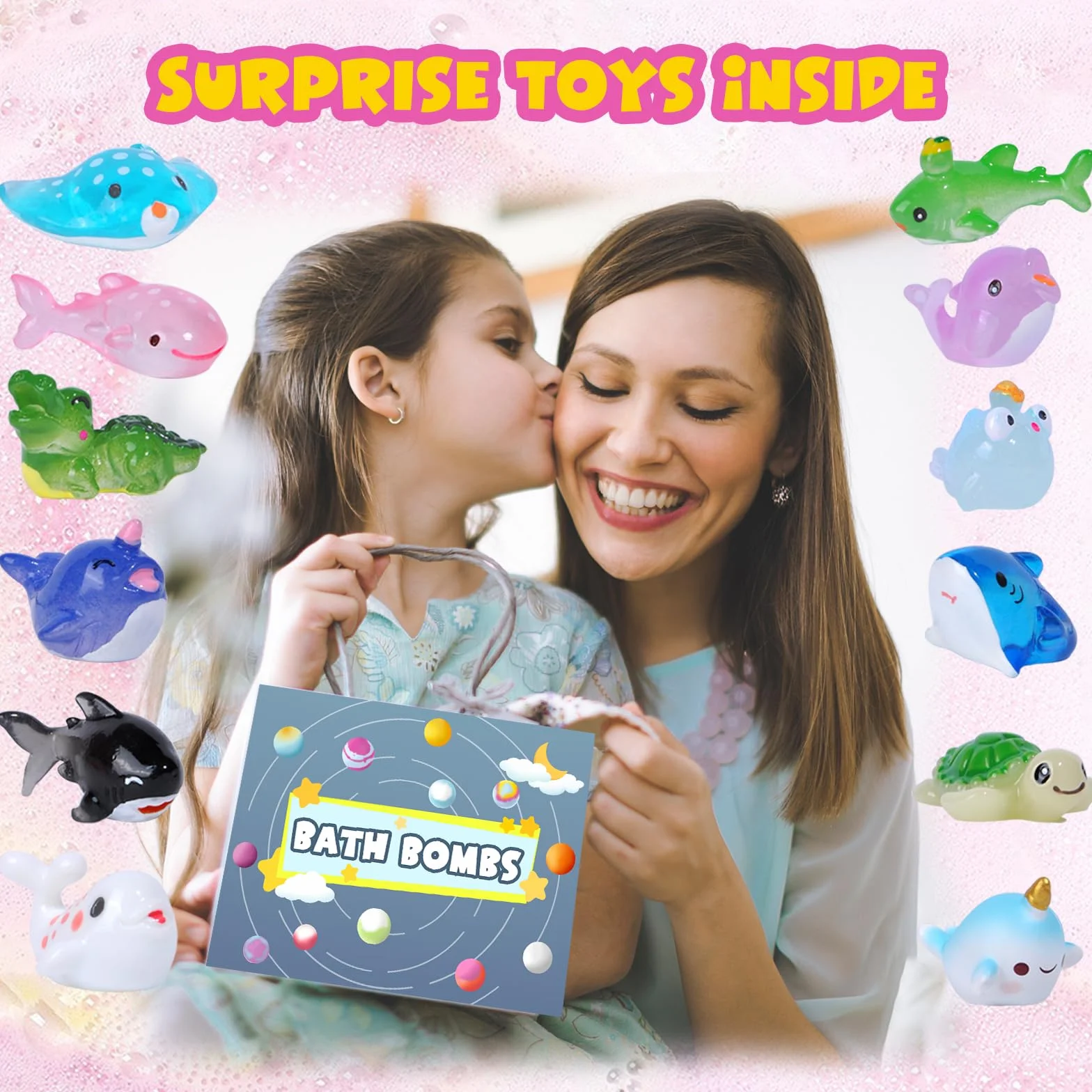 Lot de 12 bombes de bain pour enfants avec jouet surprise, mousse naturelle et biologique