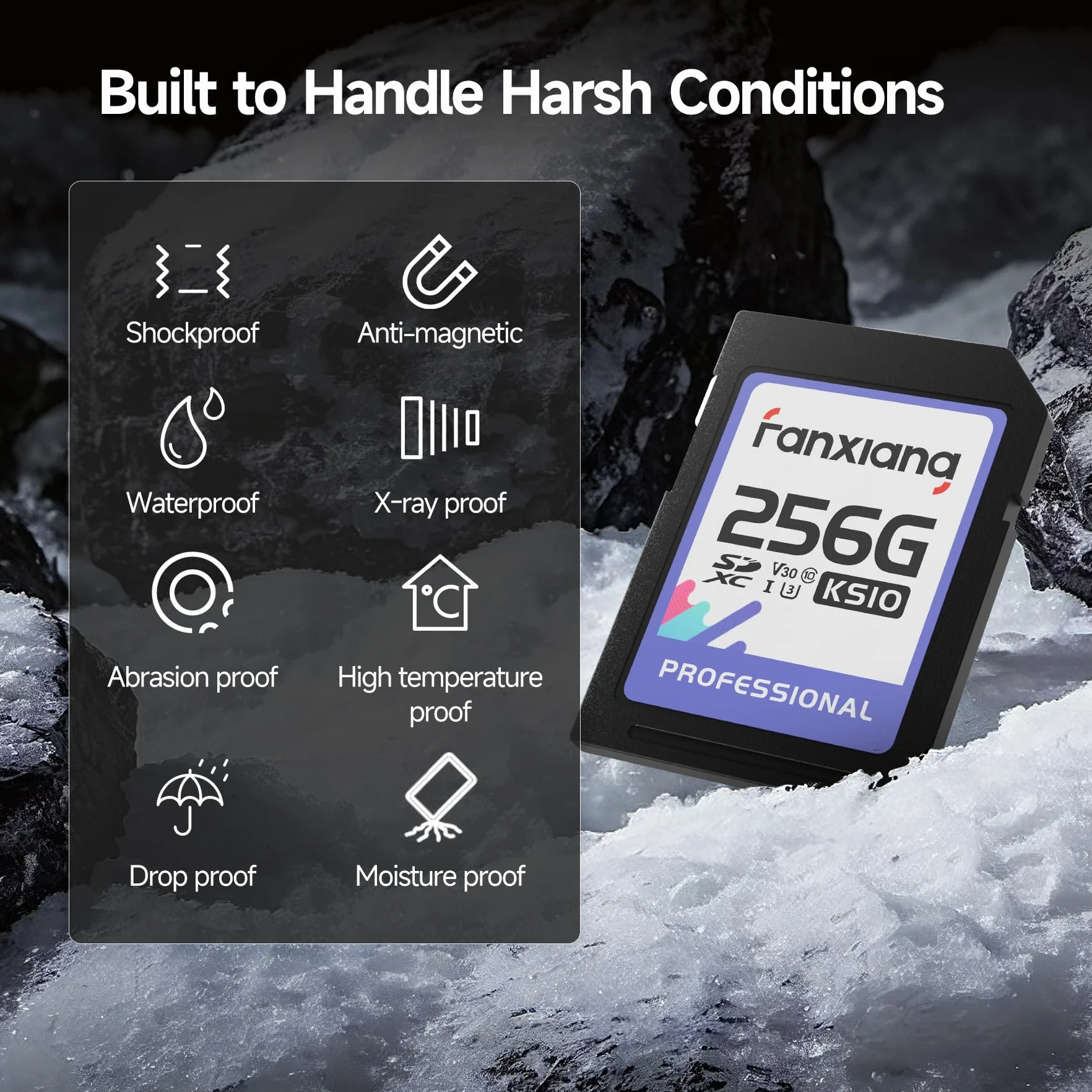 Fanxiang Carte SD 256 Go 100 Mo/s SDXC UHS-I V30 U3 Classe 10 pour Appareil Photo Vidéos 4K UHD