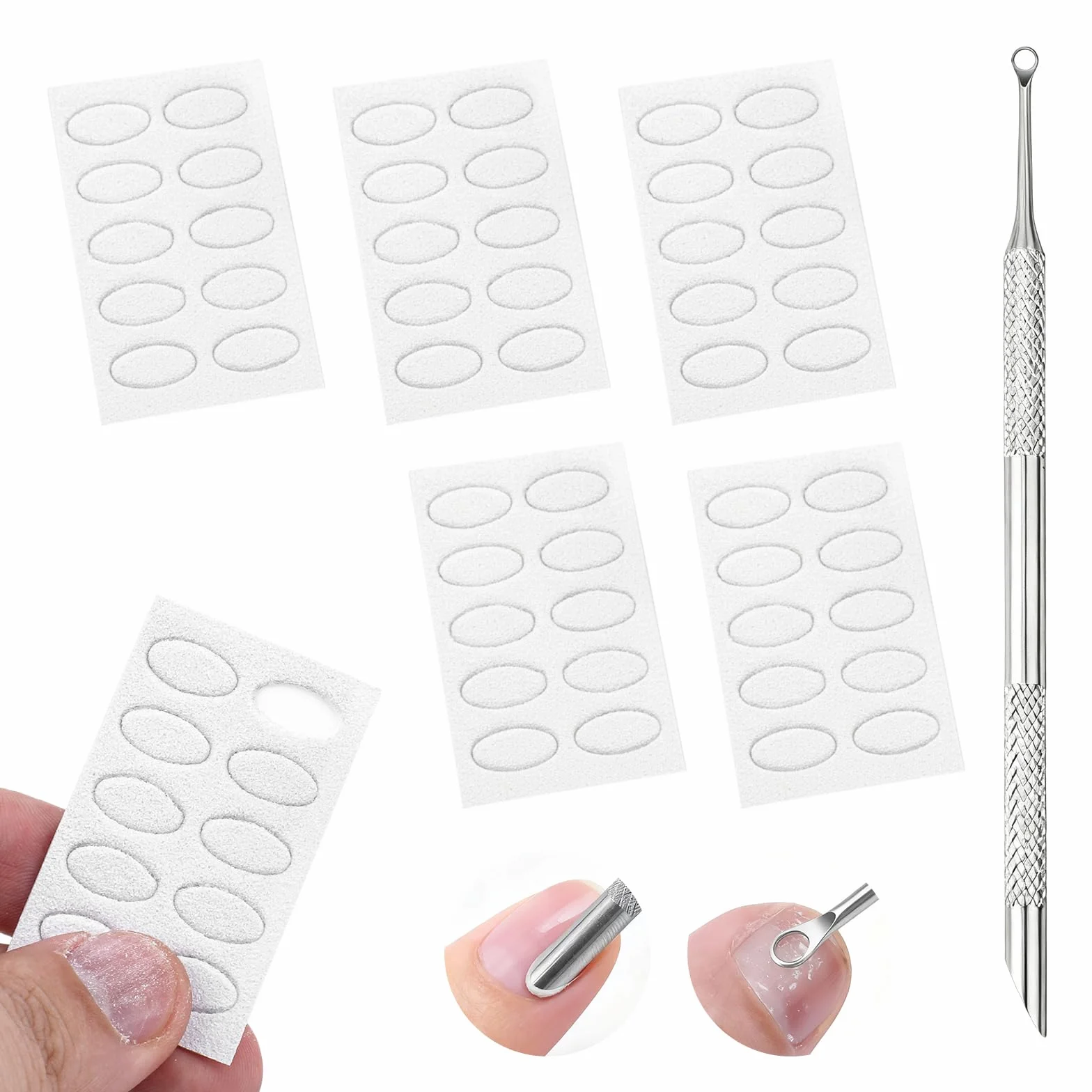 Repousse-Cuticules en Acier Inoxydable à Double Extrémité, 50 Pièces Papier de Verre, pour Soins des Ongles