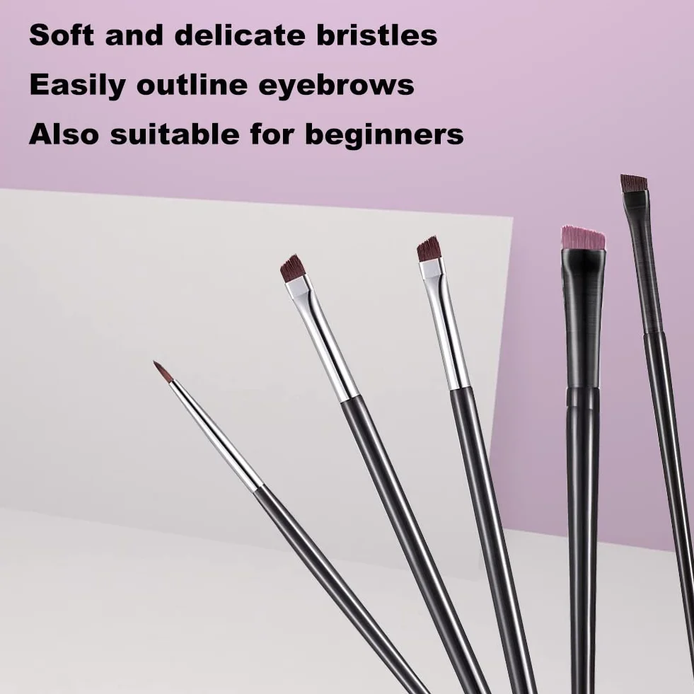 Pinceaux Maquillage Biseauté 5 Pièces, Pinceau Eyeliner Incliné ultra fin Fibres Synthétiques pour Sourcils Yeux