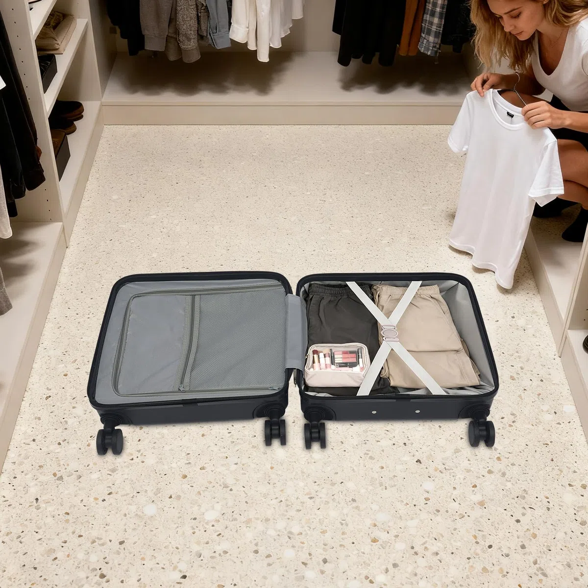 Valise de pilote de 45,7 cm avec roulettes, petit bagage à main avec compartiment pour ordinateur portable, port de charge USB, porte-gobelet, valise de voyage légère avec serrure à