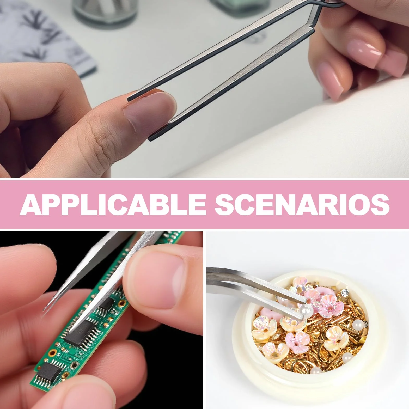 Pince à Cils en Acier Inoxydable, Pincettes à Épiler Bouts Droit et Courbé, 2 Pièces pour Extensions de Cils
