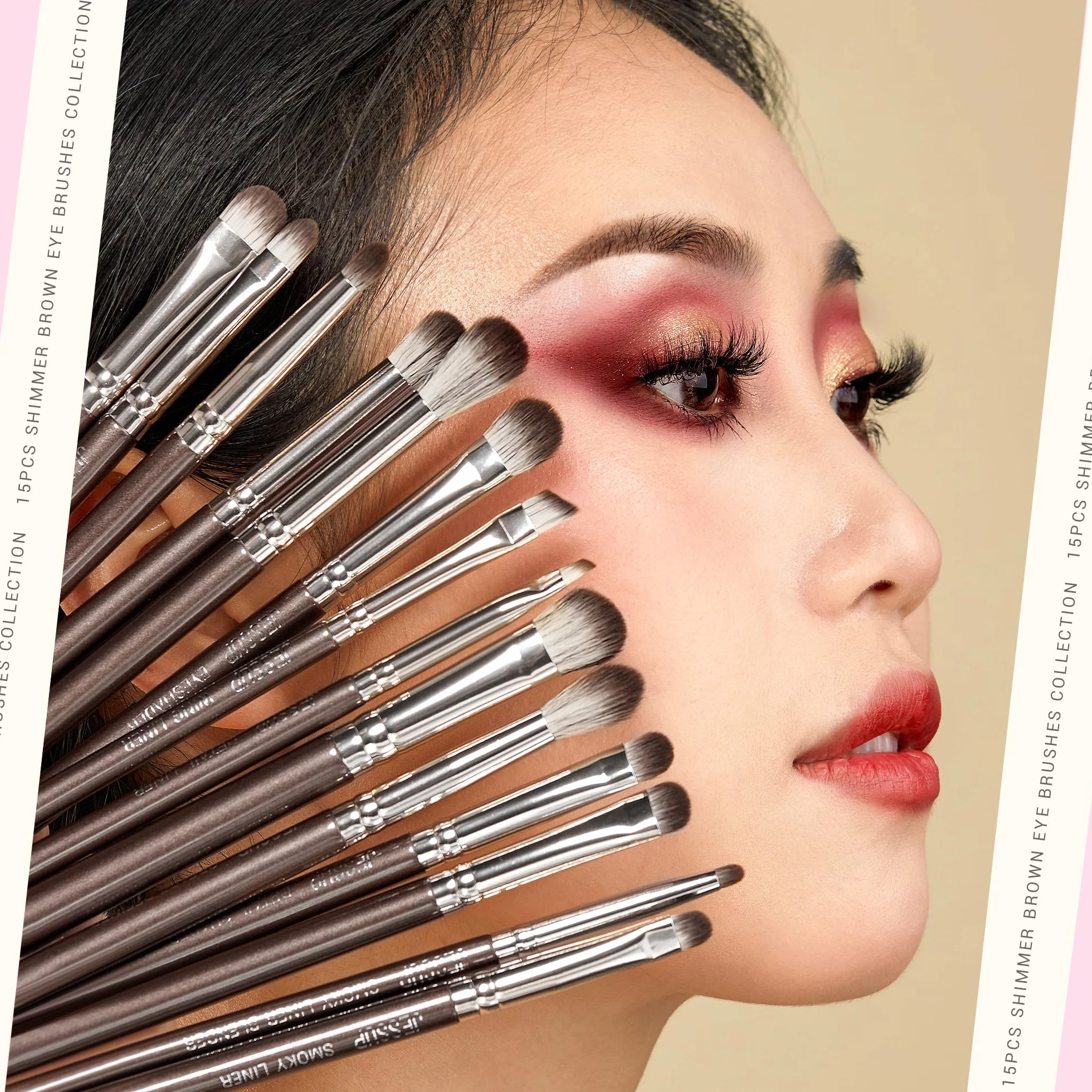 Jessup Lot 15 Pinceaux Maquillage Yeux Professionnels Synthétiques Marron