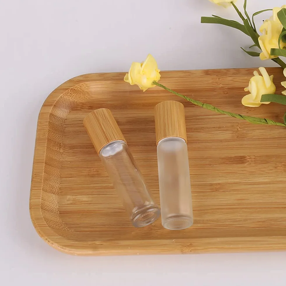 Flacons à bille en verre dépoli 10 ml avec couvercle en bambou pour huiles essentielles