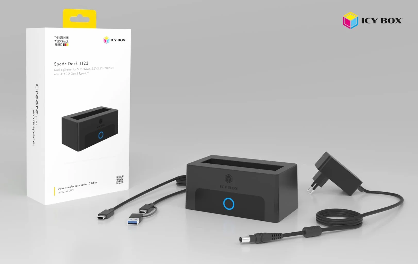 ICY Box Spade Dock IB-1123M-CU31 Station d’Accueil M.2 NVMe SATA HDD/SSD USB 3.2 Gen 2 Type-C HotSwap UASP