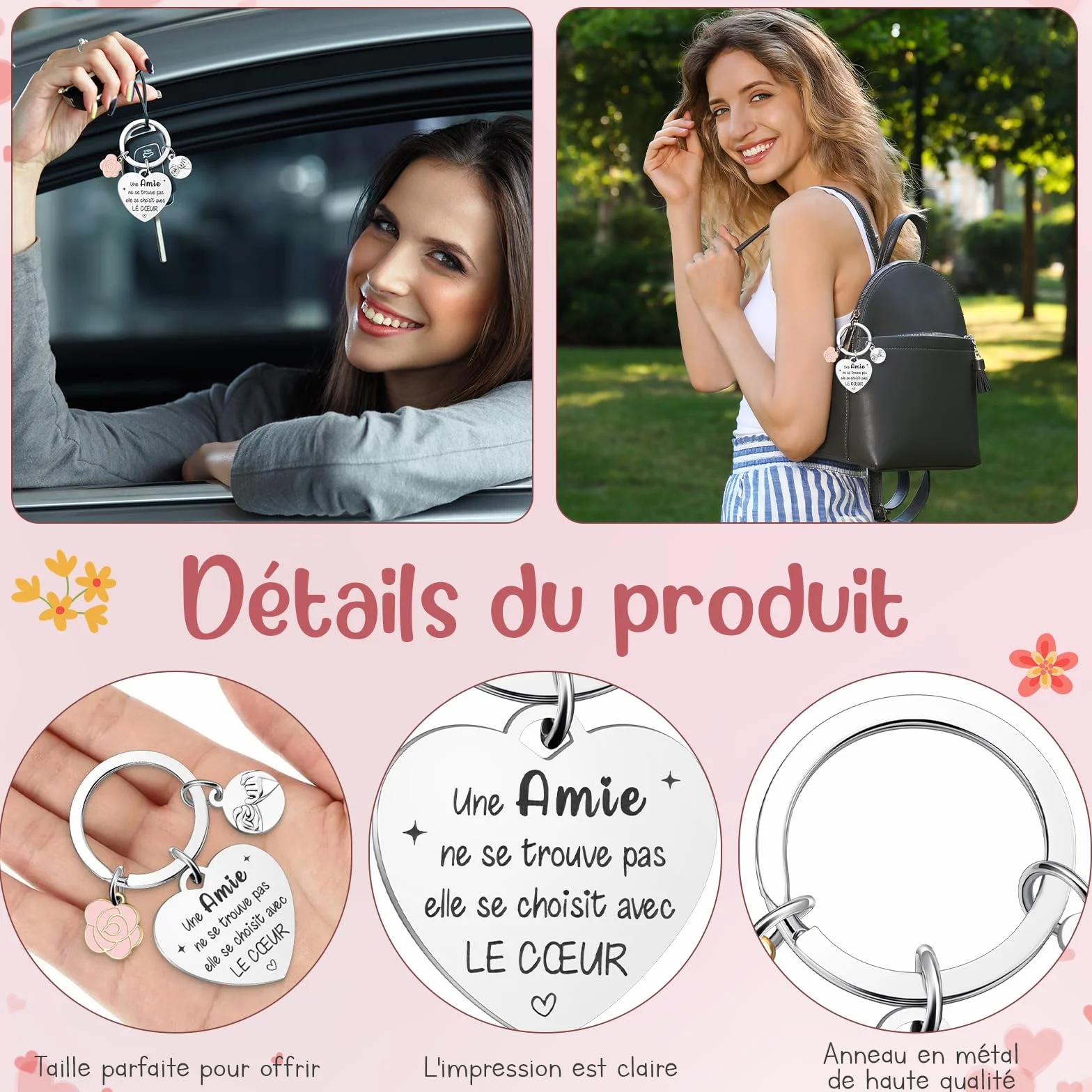 Maitys Trousse de Maquillage avec Fermeture Éclair Miroir de Voyage avec Loupe Porte-Clés BFF Set Cadeaux