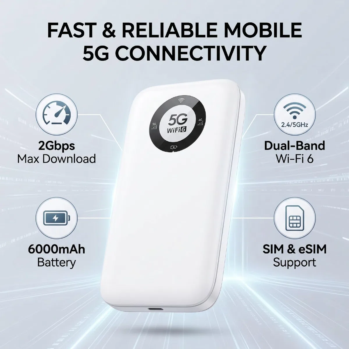 Point d'accès Mobile 5G avec Batterie de 6 000 MAh