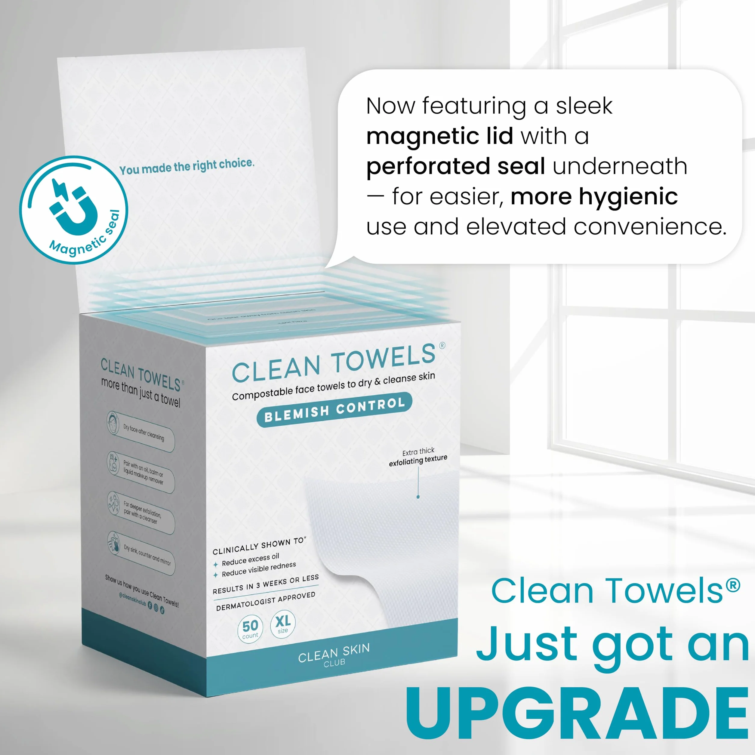 CLEAN SKIN CLUB Blemish Control Clean Towels XL lingettes exfoliantes visage 50 pièces