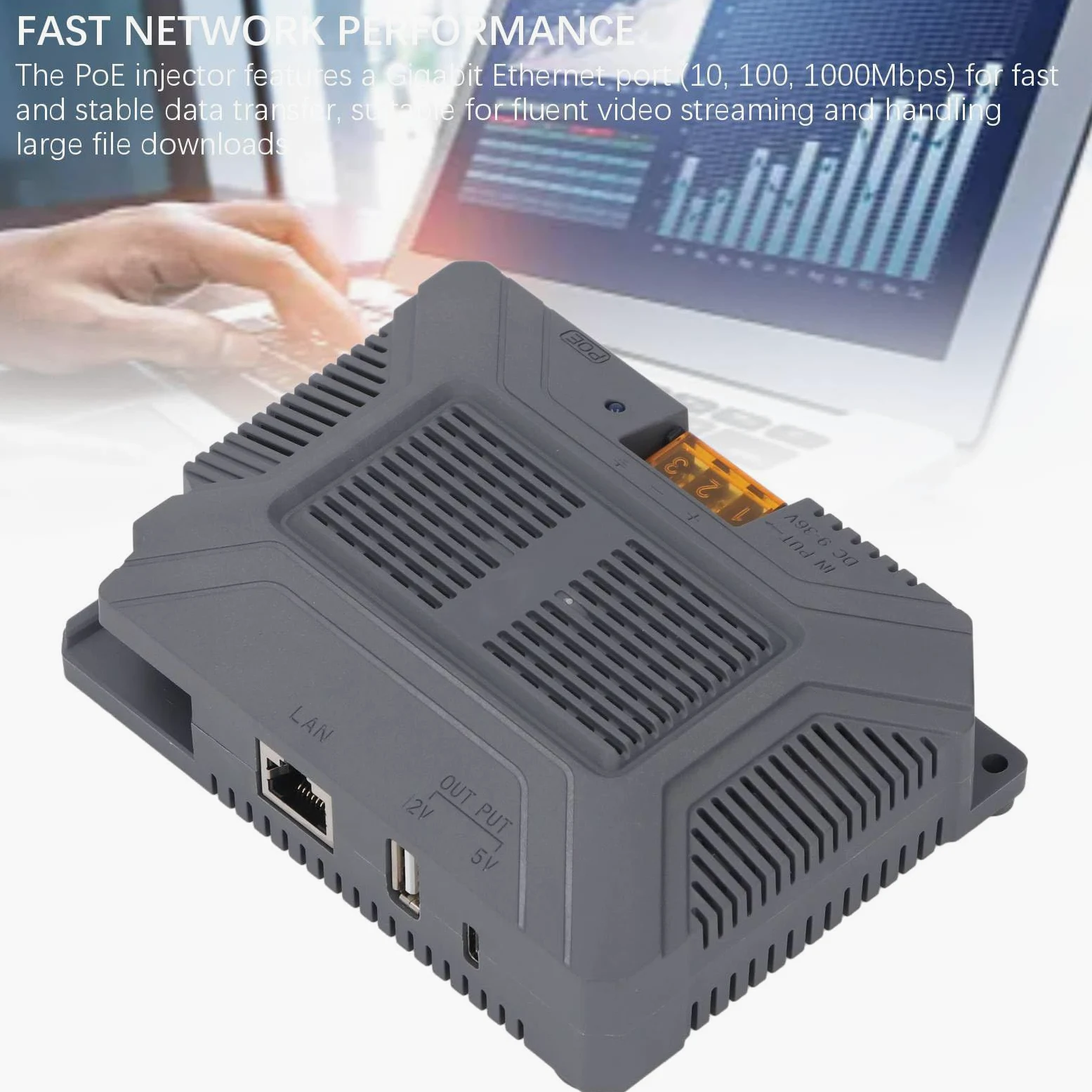 Srliya Injecteur GigE PoE 200W, Transmission Efficace pour Satellite Rectangulaire Dishy V3, Matériau ABS