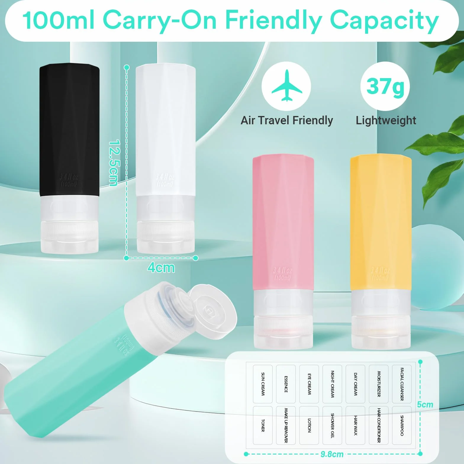 Alyvisun 5 Pièces Flacon Voyage en Silicone 100ml Anti-Fuite Rechargeable avec Sac de Rangement