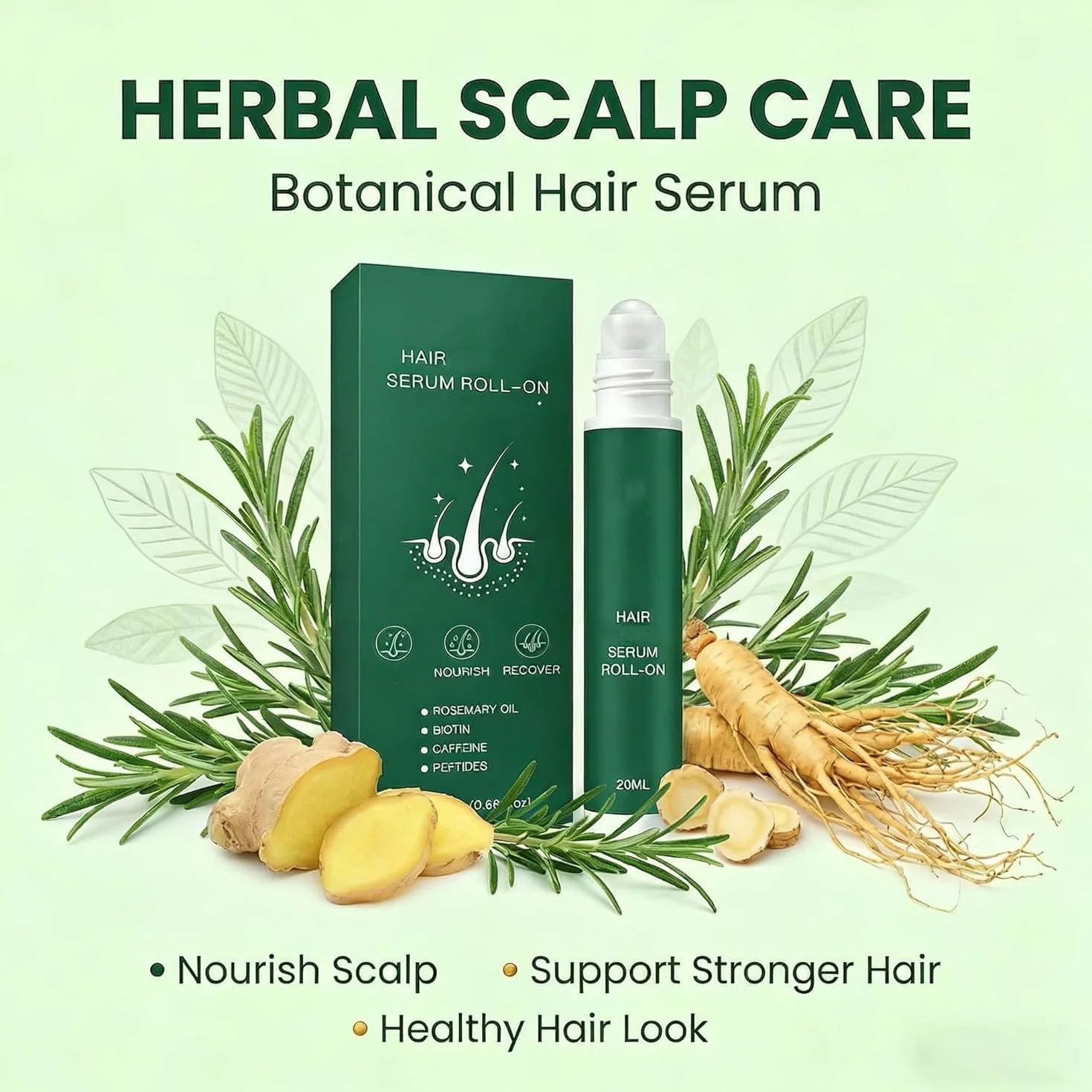Roota Hair Growth Serum Roll-On Au Romarin Sérum Revitalisant Cheveux Plus Denses Anti-Chute Hommes Femmes 3 Pièce