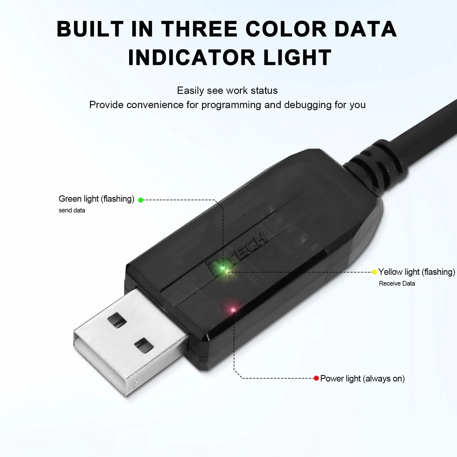 DTECH Câble USB vers mâle RS232 10 m - Adaptateur port série USB vers DB9 avec voyants lumineux LED, compatible avec Windows 11/10/8/7, Linux, Mac OS, prise pour imprimante, CNC, équipementiers