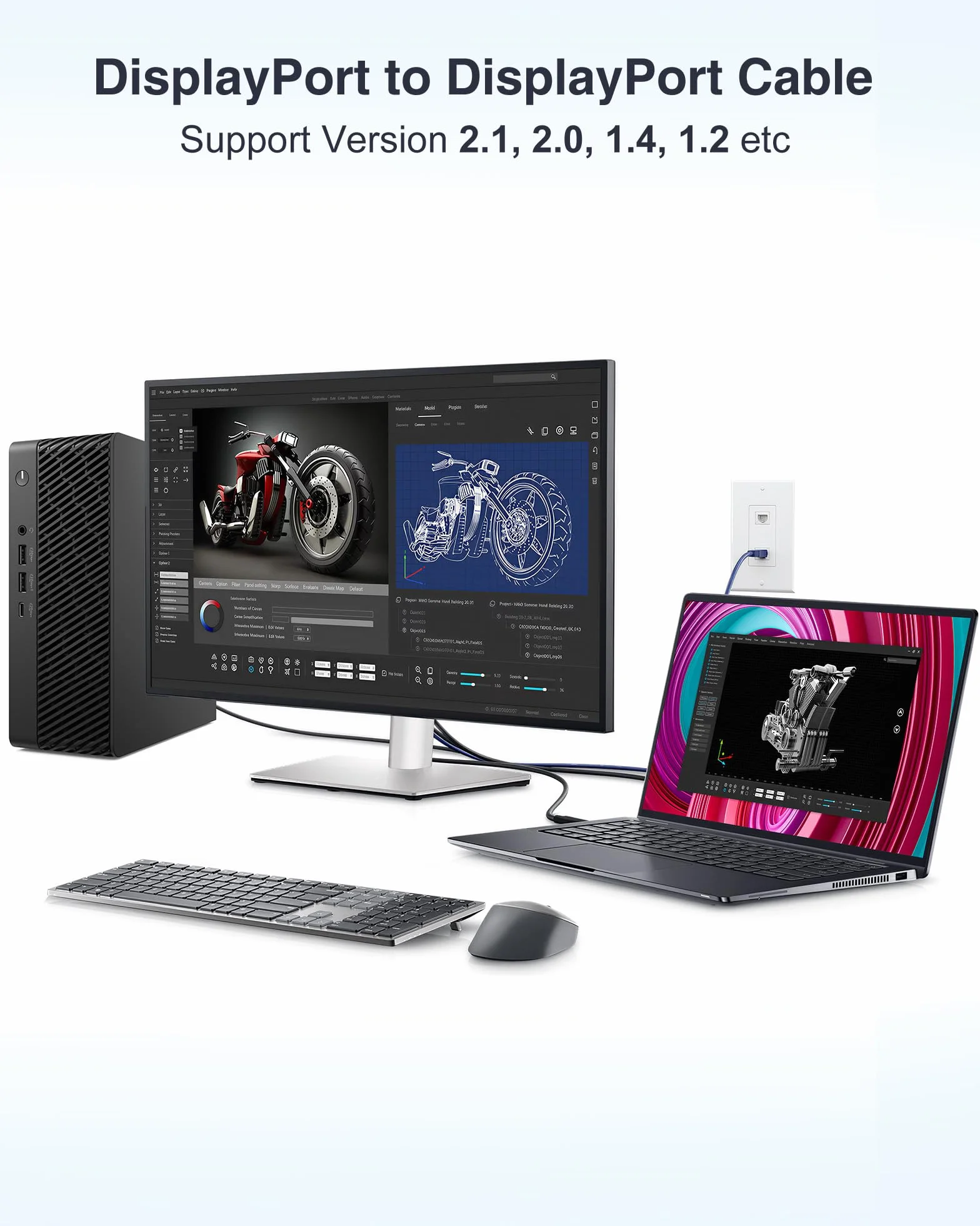 Câble DisplayPort 2.1 54Gbps 2M, Certifié DP vers DP 4K 240Hz 165Hz 144Hz 120Hz 10K 8K 60Hz Nylon Tressé UHBR HDCP2.3 FreeSync G-Sync