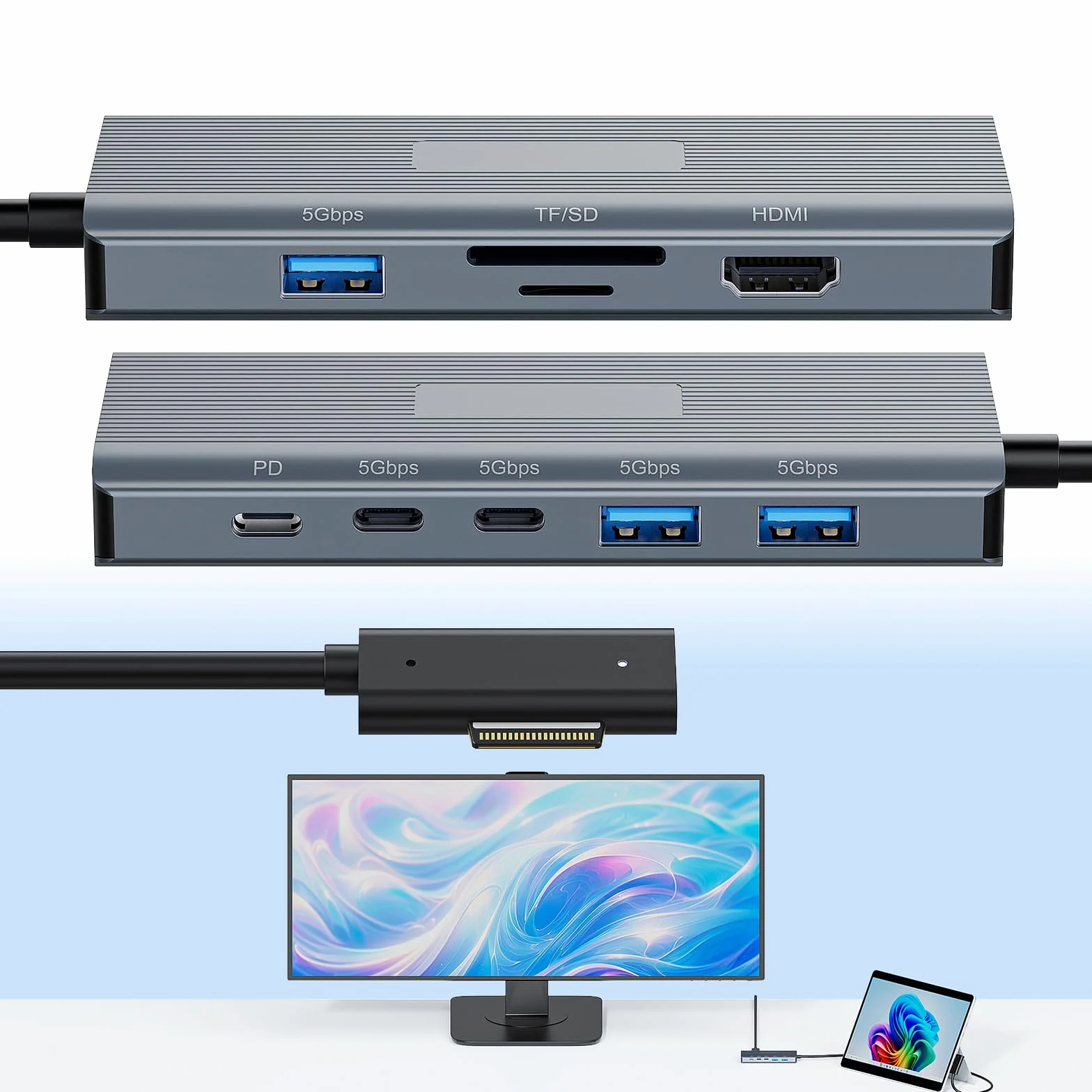 Microsoft Surface Dock 2 Station d’Accueil Surface Pro 10-en-1 avec 4K@60Hz HDMI, Ethernet, SD/TF, USB 3.0, USB-C & 100W PD pour Surface Pro 12/11/10/9/8/X/7/6/5, Surface Laptop, Surface Go