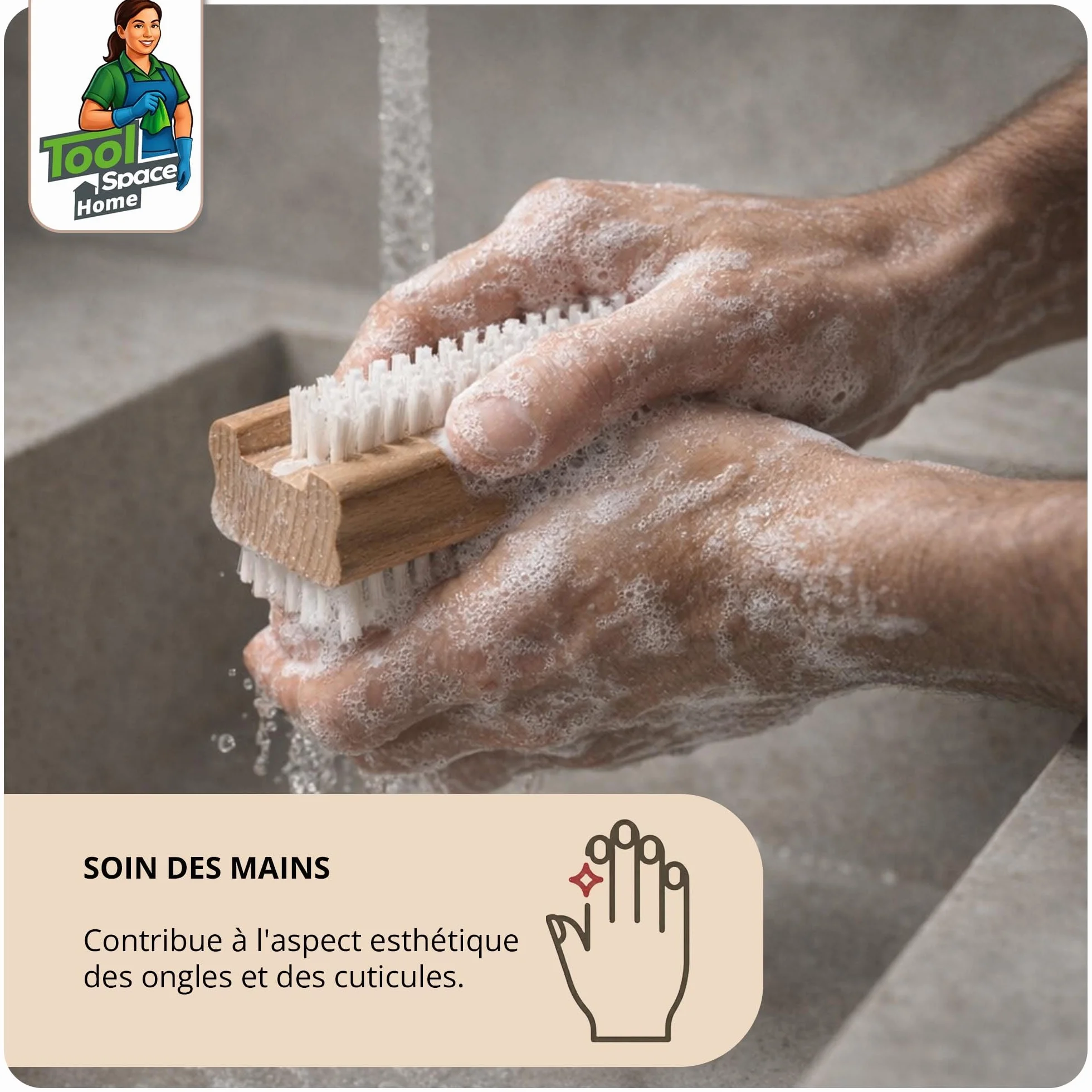 Brosse à Ongles pour les mains Main Bois Manucure Pedicure Poil Dur Brossé Nettoyant Soies d'Agave Bois Naturel 2 Pièces