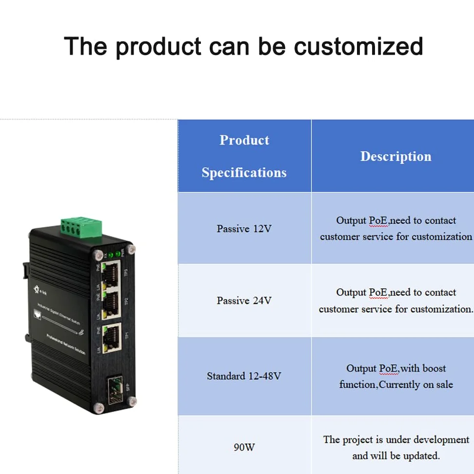 Commutateur Gigabit industriel à 3 ports PoE Ethernet PoE+ Commutateur fibre avec fente SFP adaptative 100/1000 M SFP rail DIN non géré 10/100/1000 Mbps Commutateur réseau IEEE802.3af/at 30 W