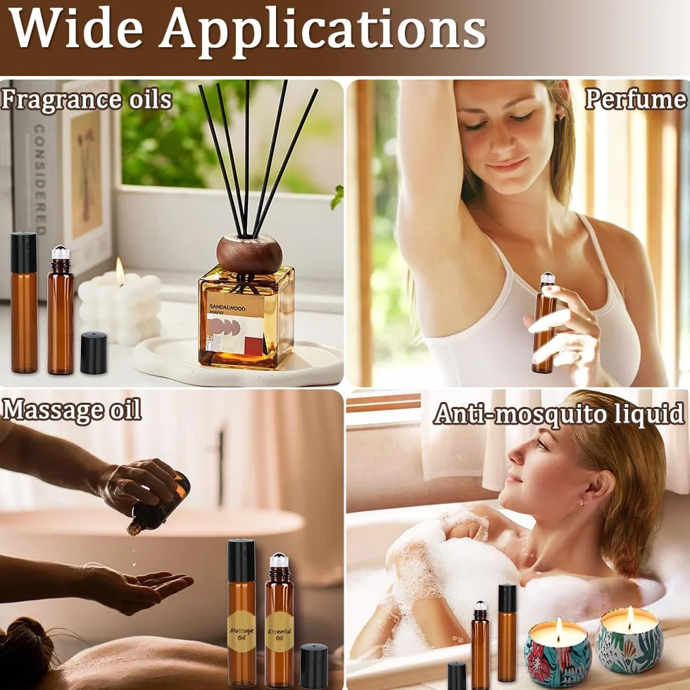 Lot de 10 bouteilles d'huile essentielles à rouler vides 10 ml avec bille en acier inoxydable