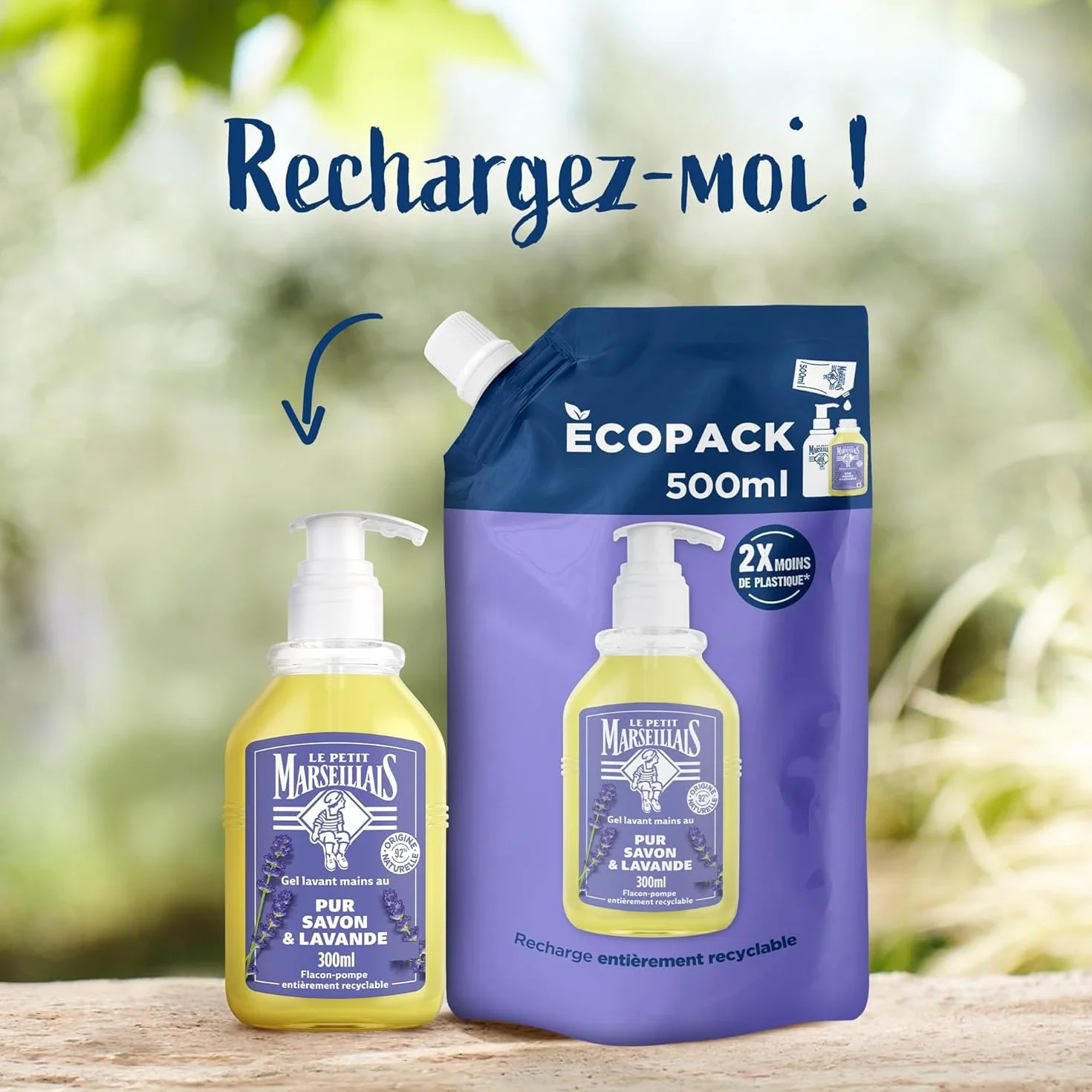 Le Petit Marseillais Recharge Gel Lavant Mains Pur Savon & Lavande 500 ml Savon Liquide pour Flacon-Pompe