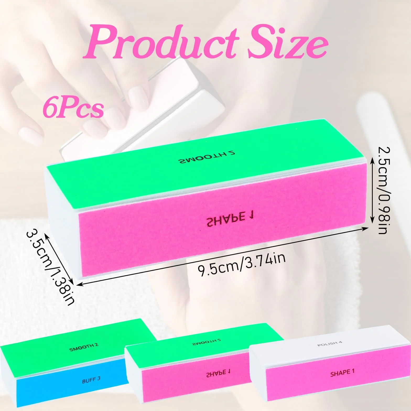 Lot de 6 polissoirs à ongles multicolores, bloc lime 4 surfaces pour limer polir lisser ongles