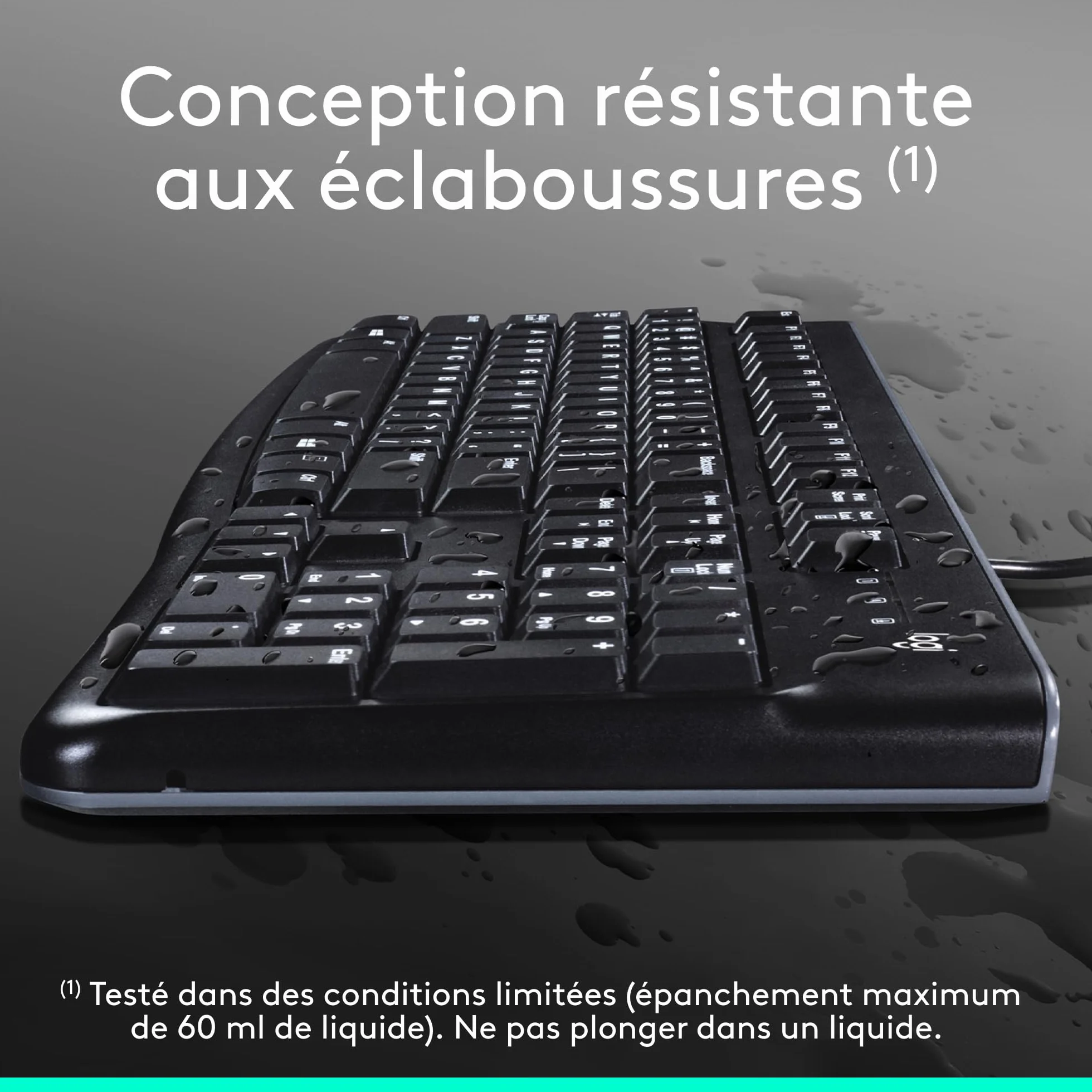 Logitech K120 Clavier Filaire USB AZERTY Noir Résistant Eclaboussures