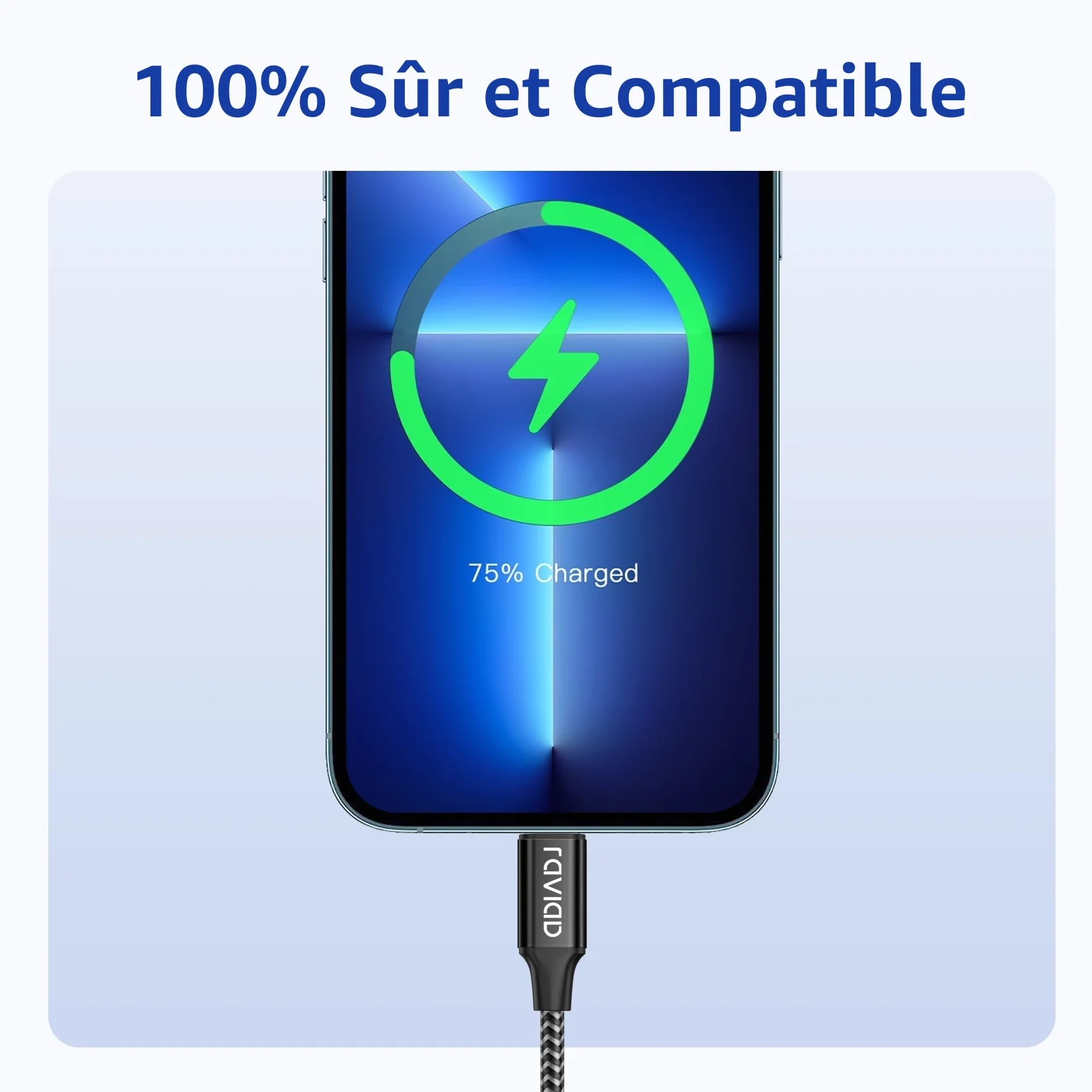 RAVIAD Câble iPhone 30CM Chargeur iPhone Certifié MFi Nylon Lightning Charge Rapide Compatible iPhone 13 12 11 Pro Max Noir