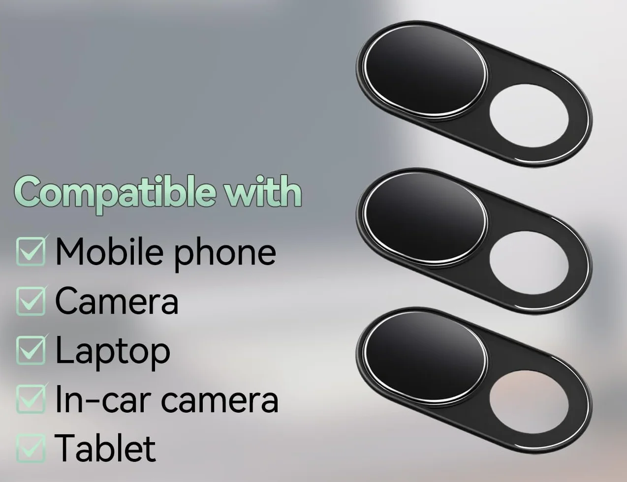 Lot de 3 Caches Webcam en Métal, Coques Coulissantes pour Appareil Photo, Smartphone, Ordinateur, Portable et Tablette (Noir)