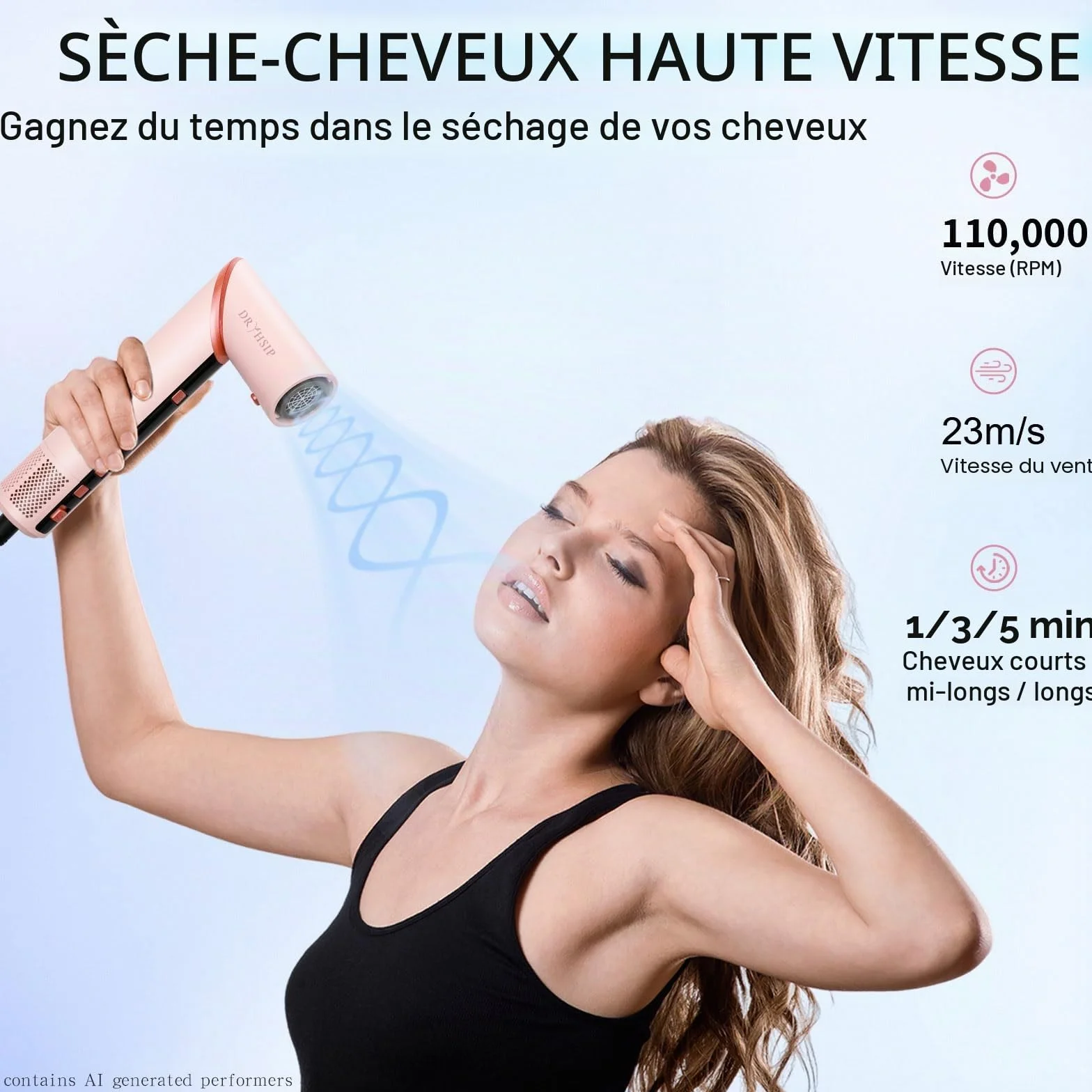 Sèche-cheveux Coiffeur 9 en 1 haute vitesse ionique avec affichage numérique température 3 réglages chaud/froid