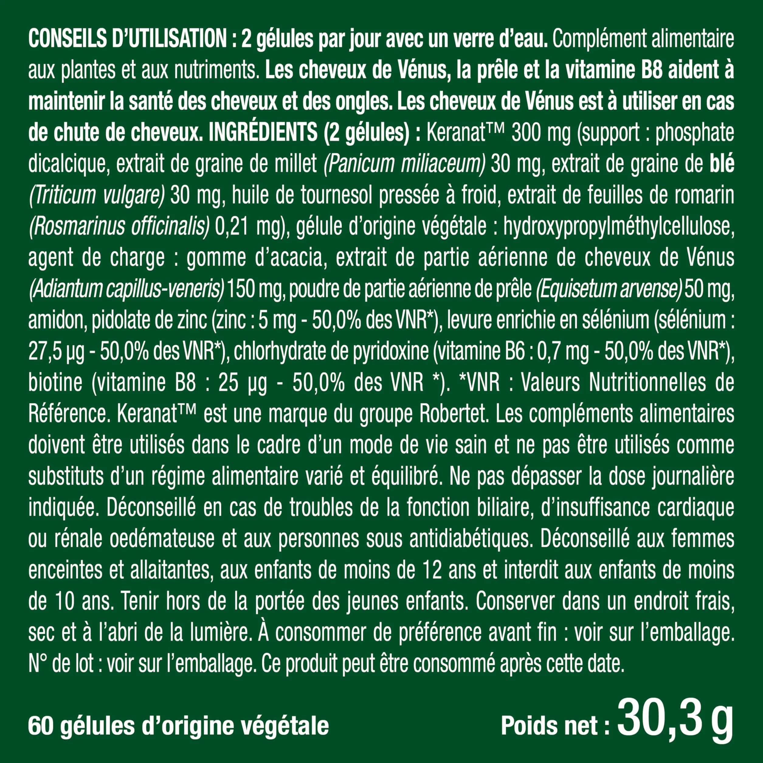 Nutrimea ANTI CHUTE DE CHEVEUX Pousse Fortification Cheveux Kéranat™ 60 Gélules Fabrication Française
