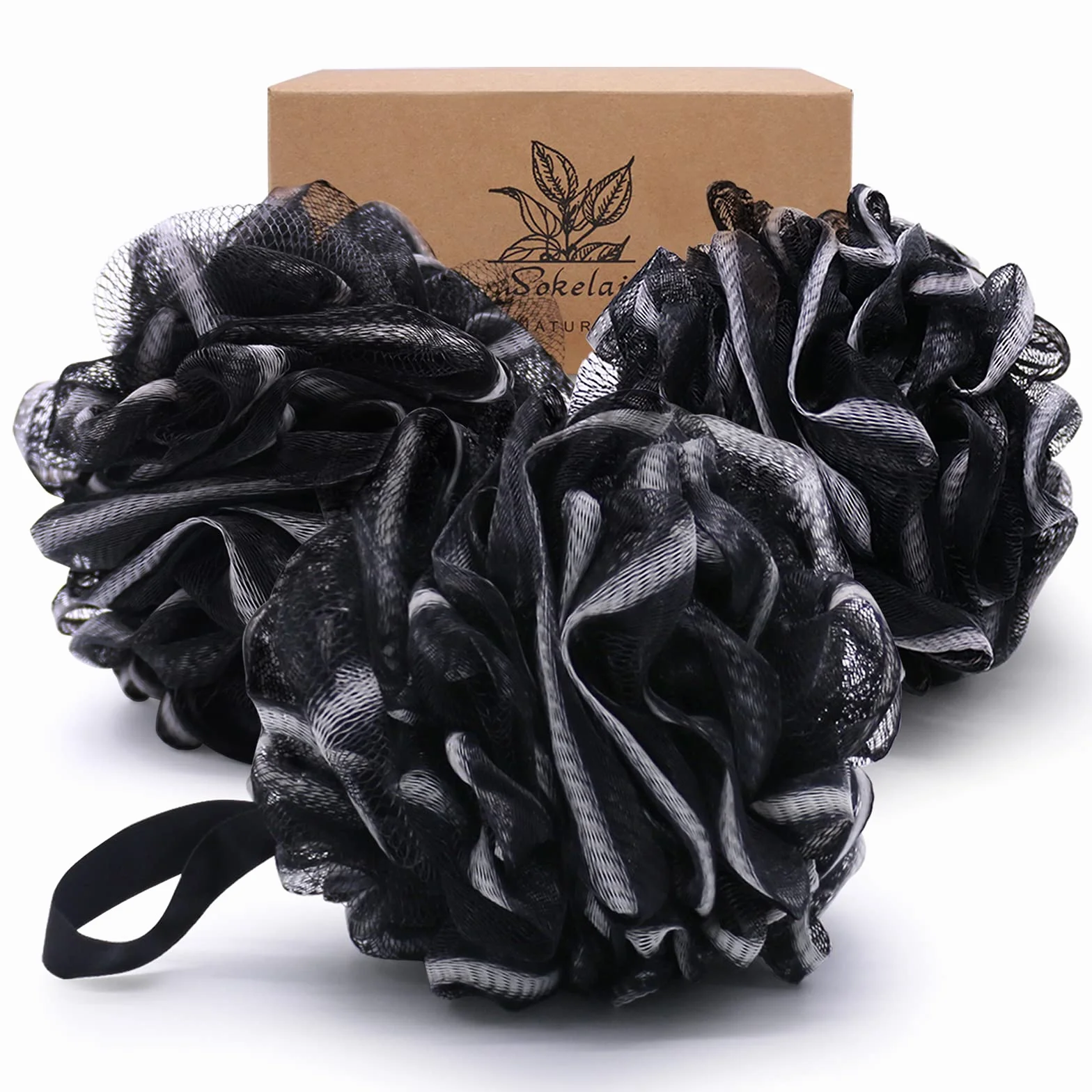 Lot de 3 éponges de bain en maille XL 75 g Luffa loofa pour femmes hommes enfants
