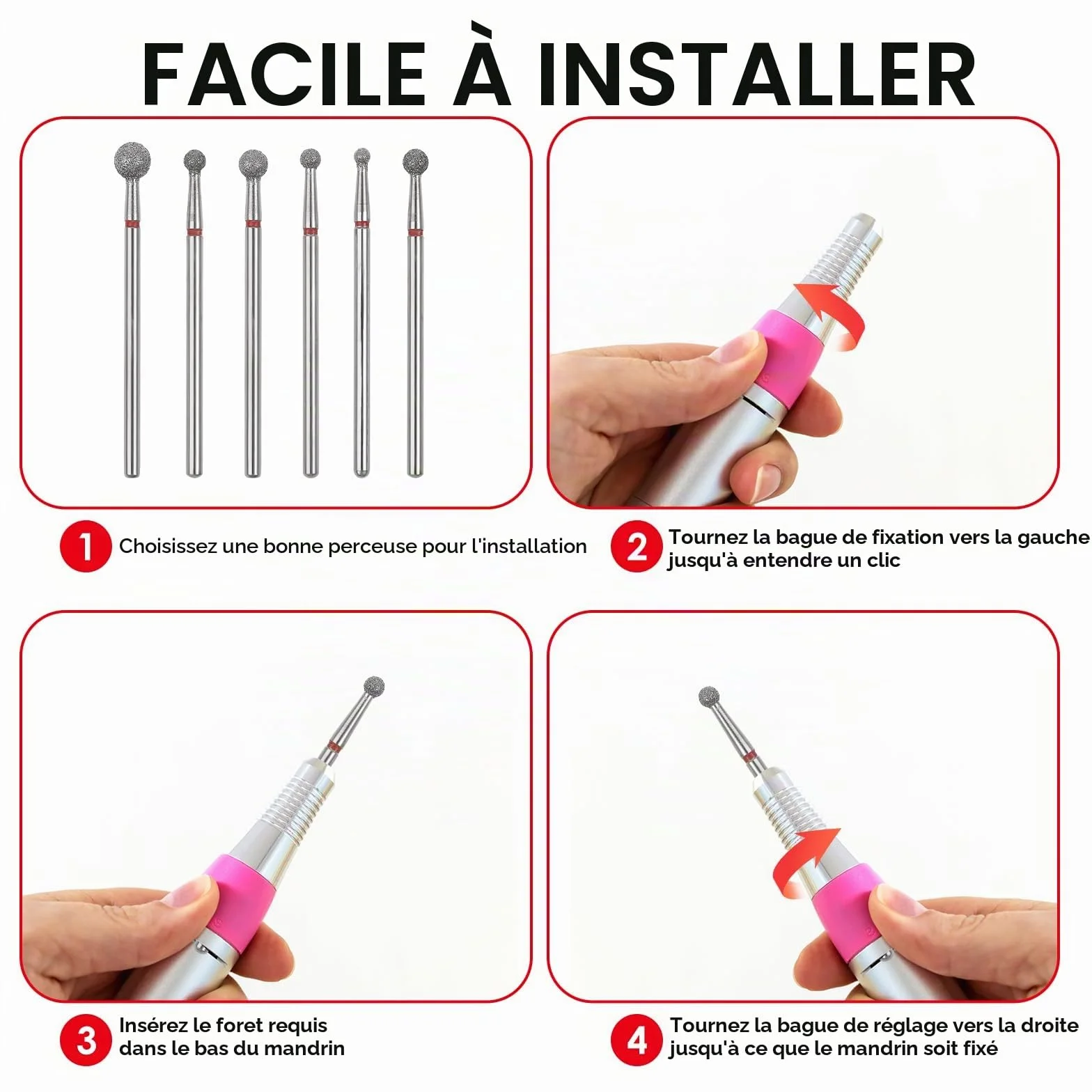 Sibba Lot de 6 Forets À Cuticules en Acier Inoxydable pour Manucure Pédicure Lime À Polir Outils Professionnels