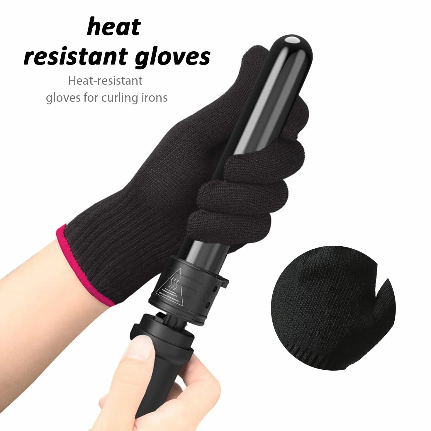 Gants Résistants à la Chaleur Professionnels avec Pinces à Cheveux, Noir